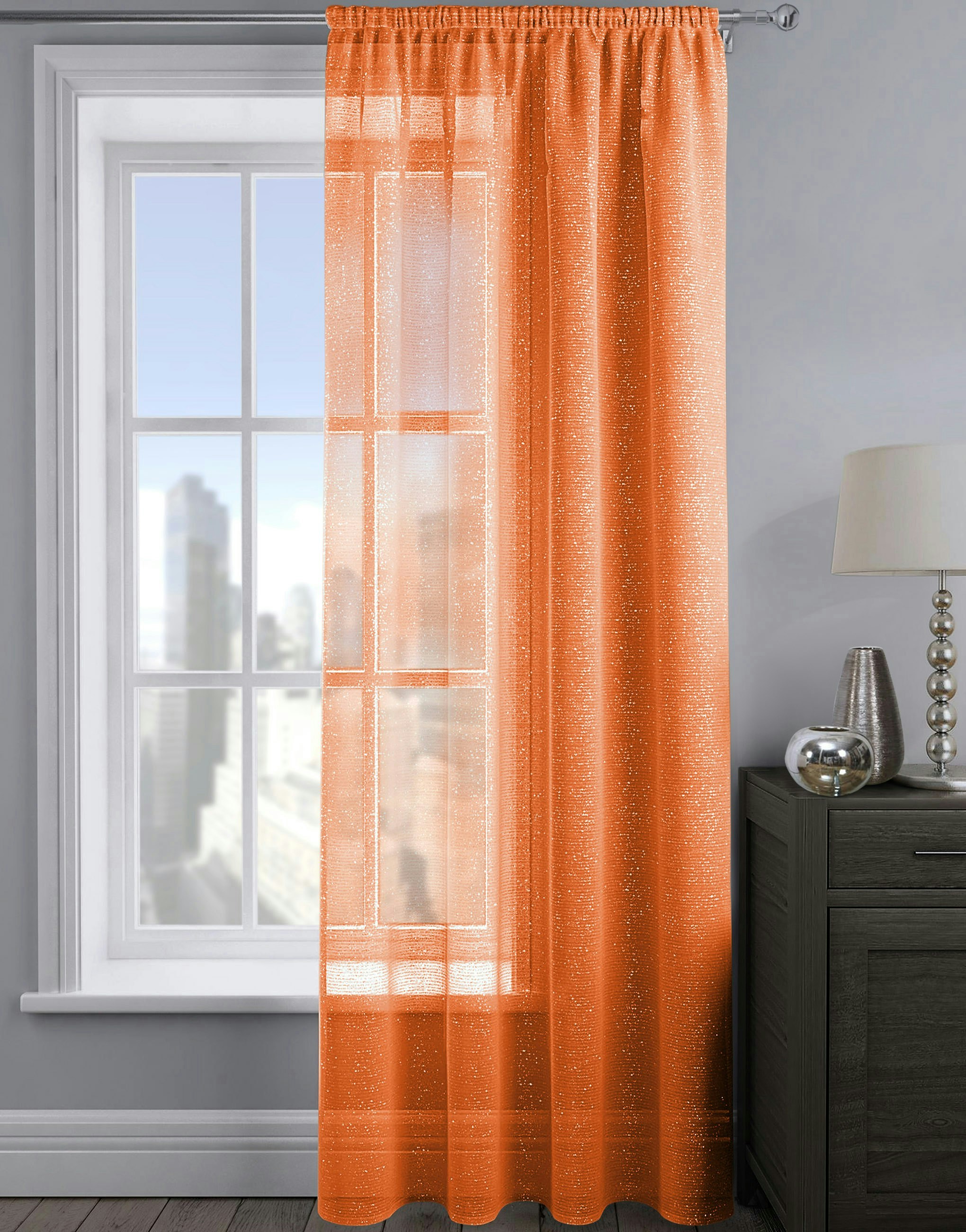 Velosso Orange Alessandria Sparkle Slot Top Voile Panel - X 137Cm
