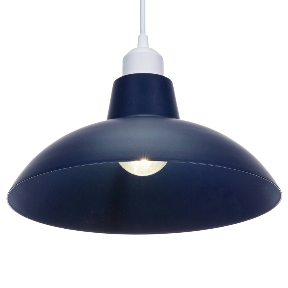 Happy Homewares Blue Industrial Retro Designed Matt Midnight Curved Metal Ceiling Pendant Shade 13Cm