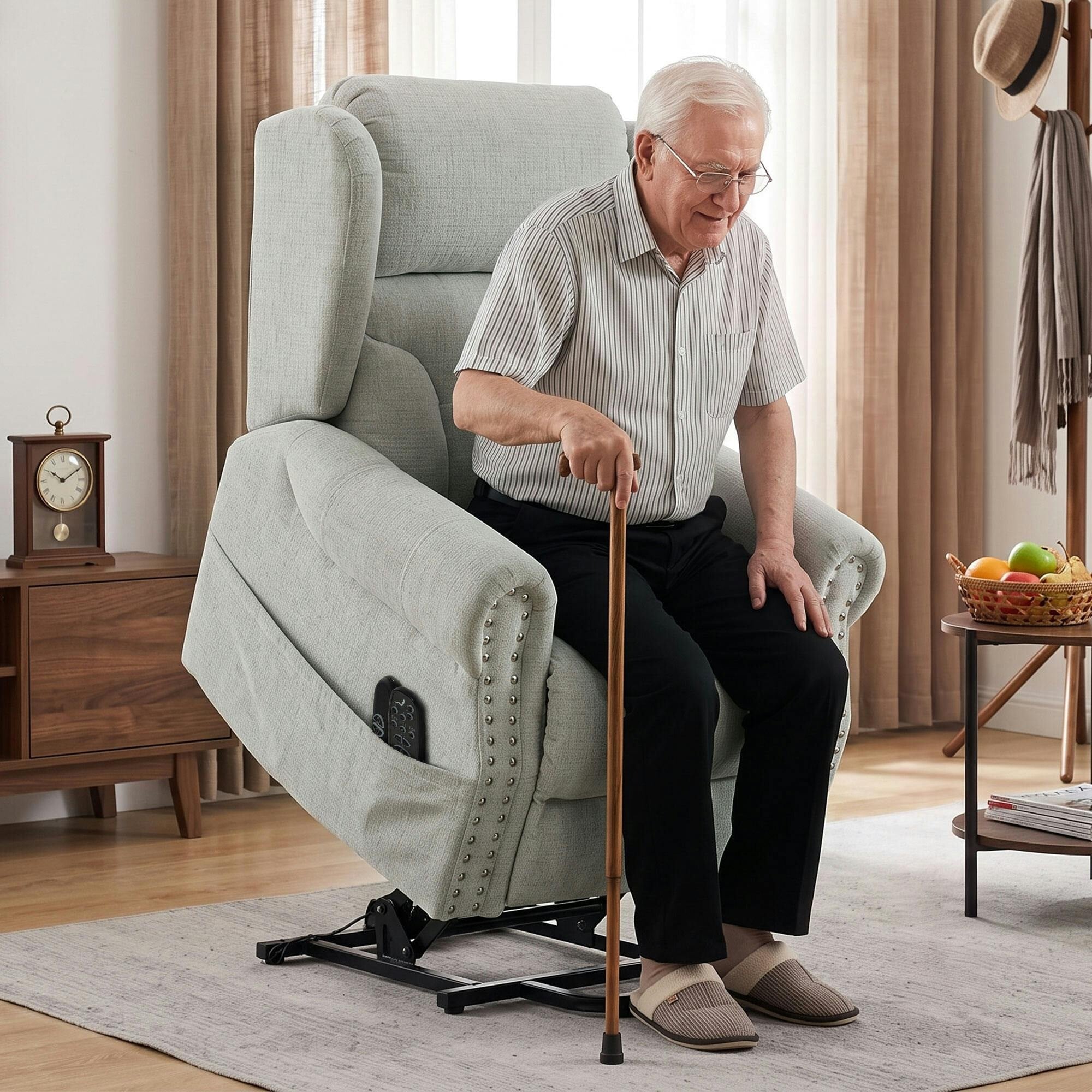 Rackhams Light/Grey Riser Recliner Chair Massage And Heat, Power Lift Chair,