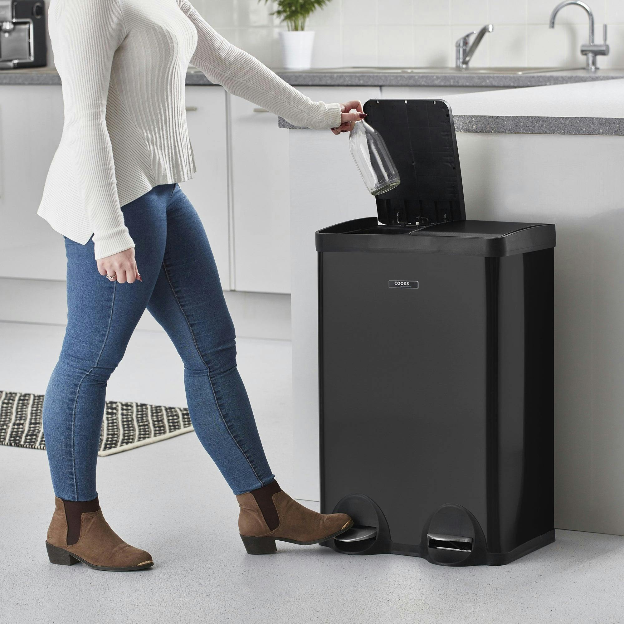 Rackhams Black 60L Recycling Pedal Bin | Dual Pedal