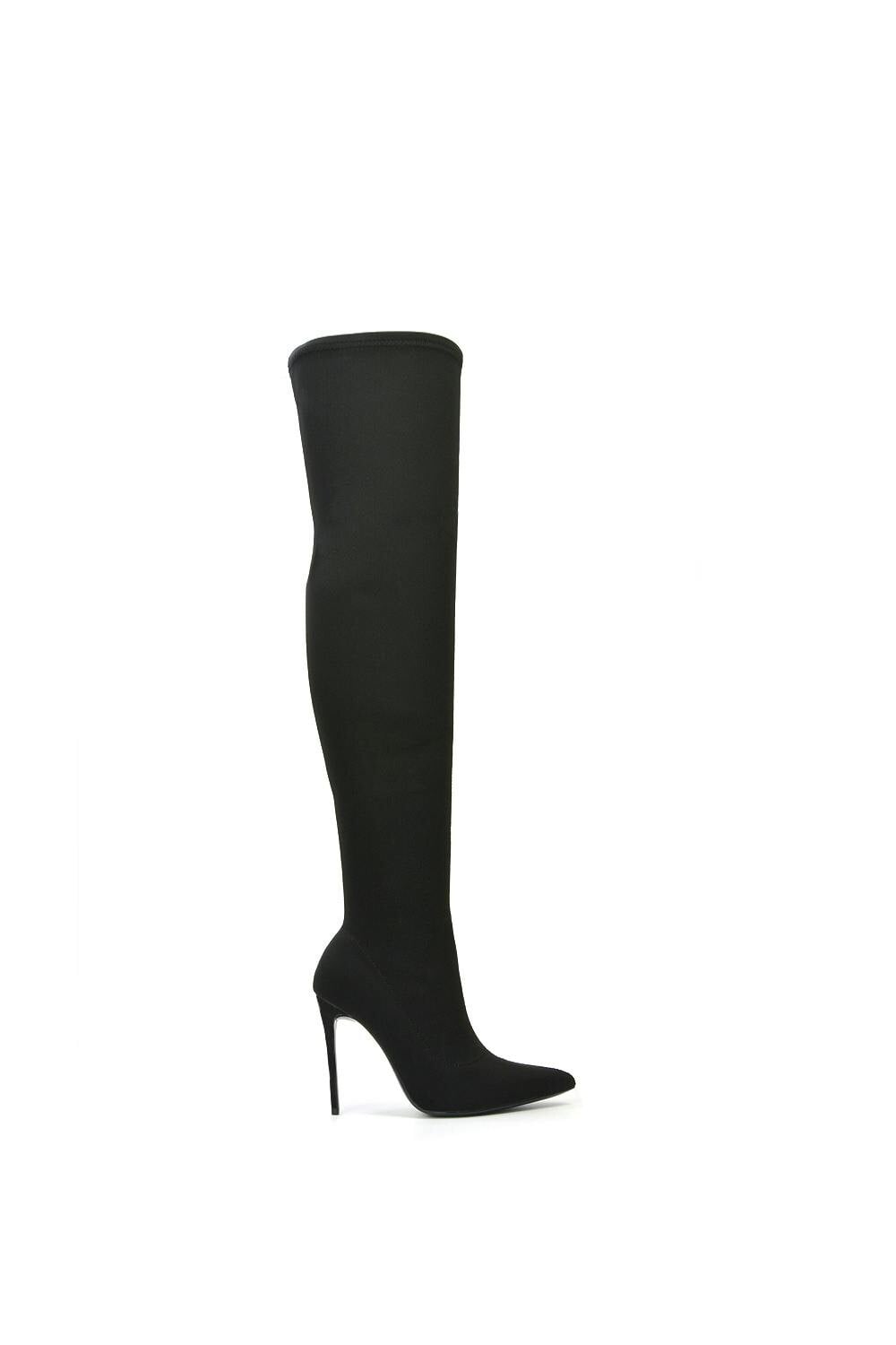 Xy London Women's Black Over The Knee Thigh High Heeled Boots With Zip - 4