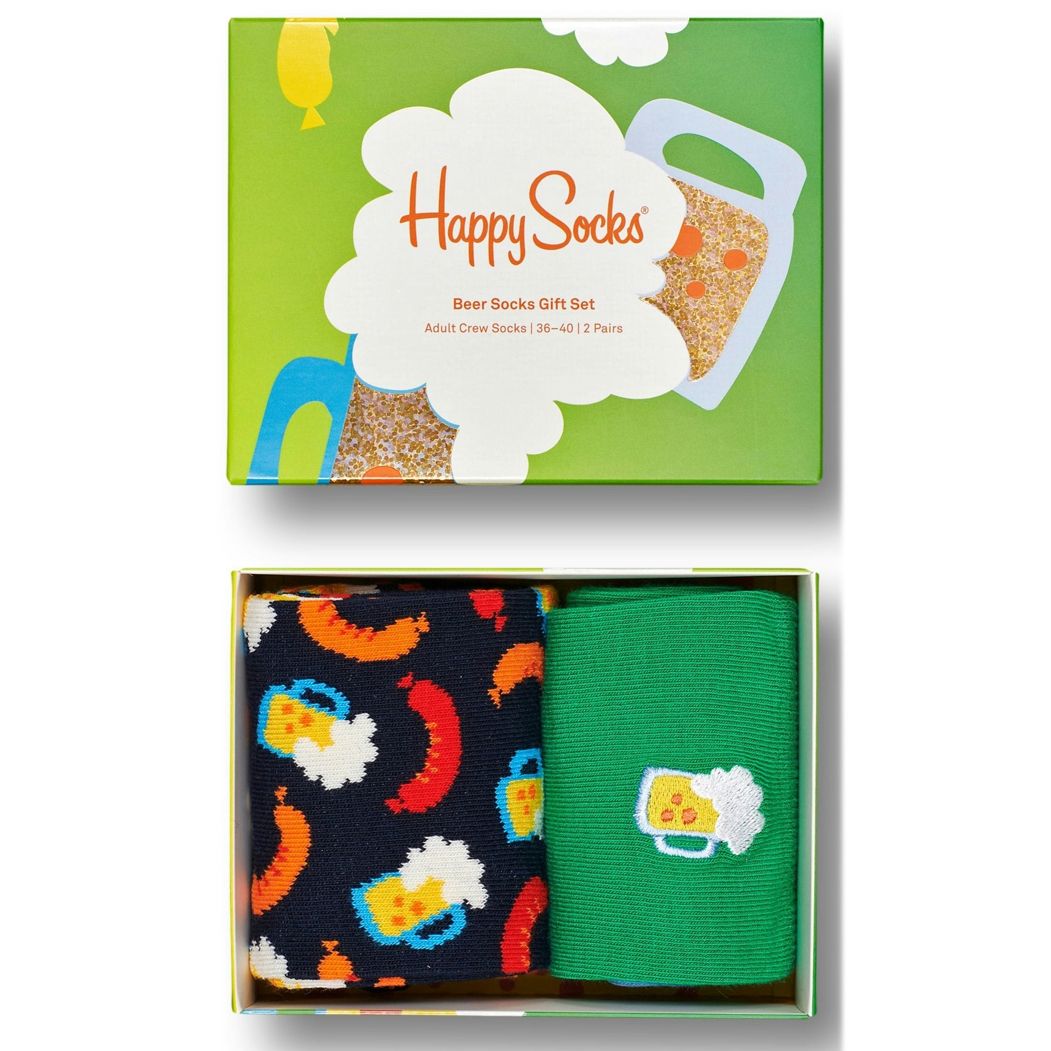 Happy Socks Men's Green 2-Pack Beer Socks Gift Box, /Navy - Eur 41-46