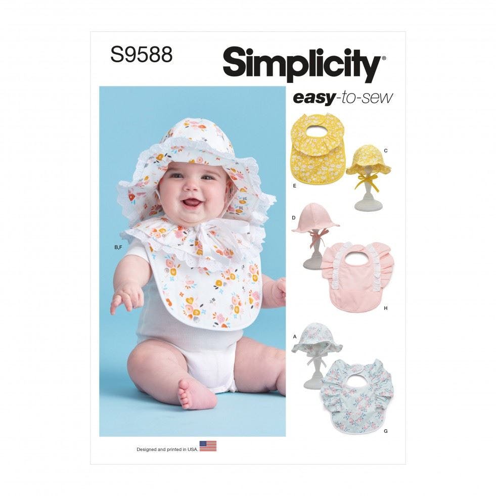 Simplicity Sewing Pattern 9588, Headwear, Bibs For Baby, A (All Sizes In One Envelope) - Easy - A (All Sizes In One Envelope)