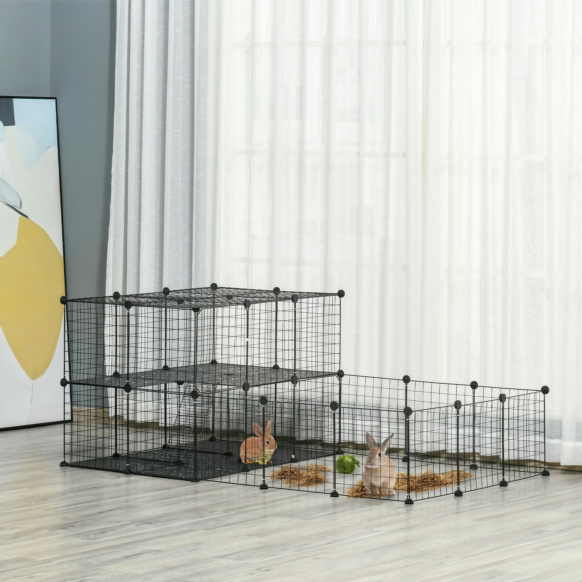 PawHut Small Pet Playpen - Black - Metal/Steel - Image 3
