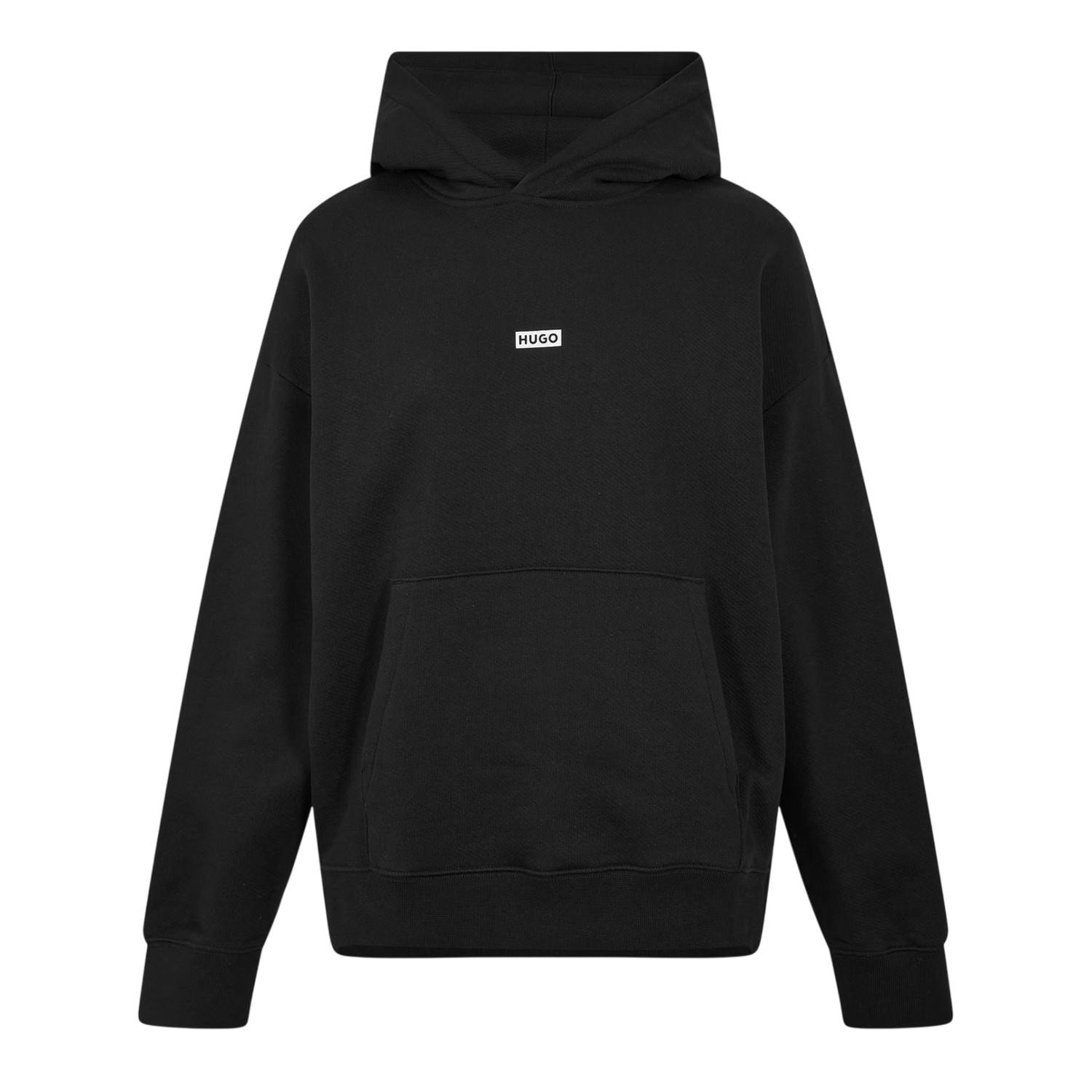 Hugo Men's Black Logo Cotton Overhead Relaxed Fit Hoodie - M - 100% Cotton