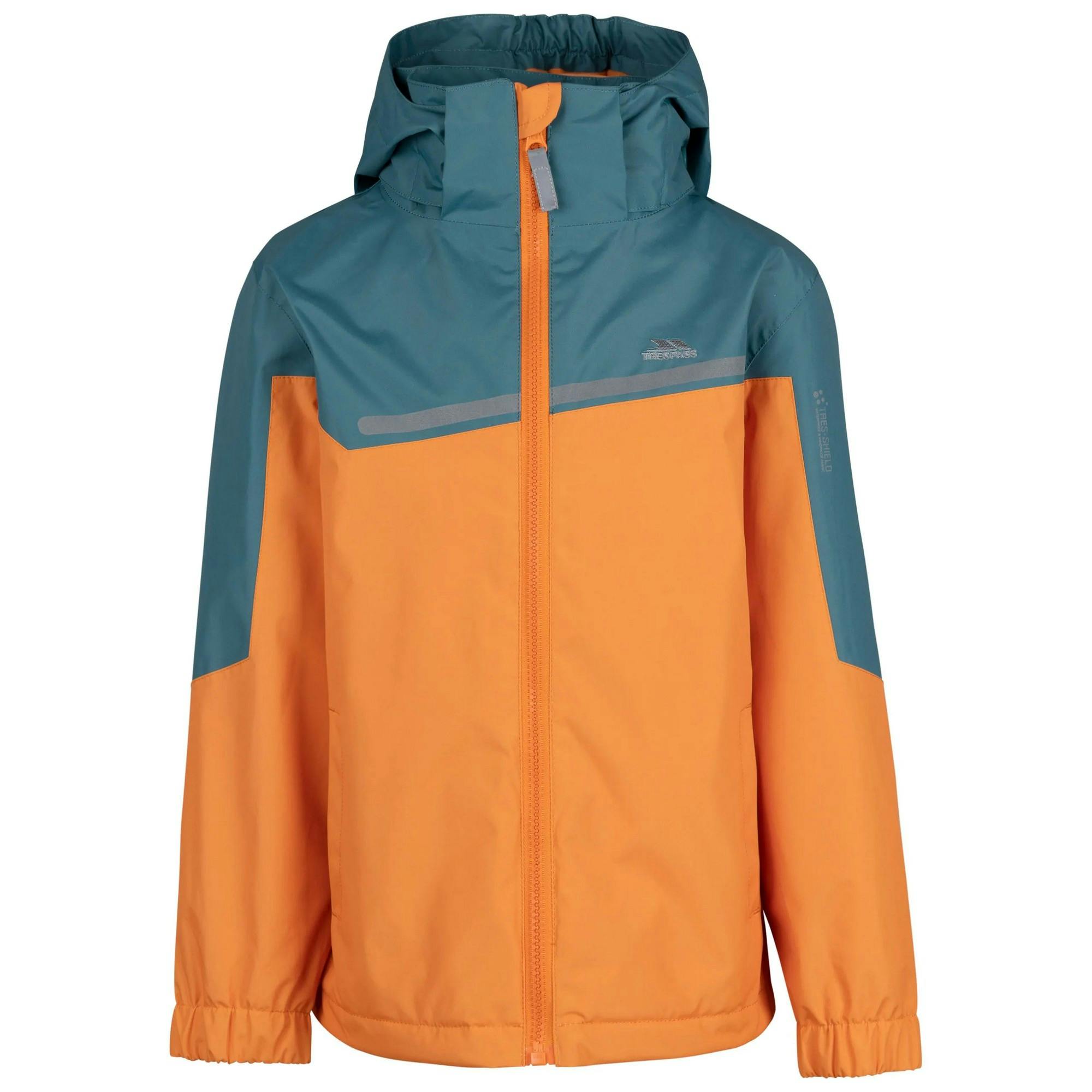 Trespass Boys Orange Submerged Waterproof Jacket - Pumpkin /Spruce - 7-8 Years - Pumpkin /Spruce - 100% Polyester Pvc Coating