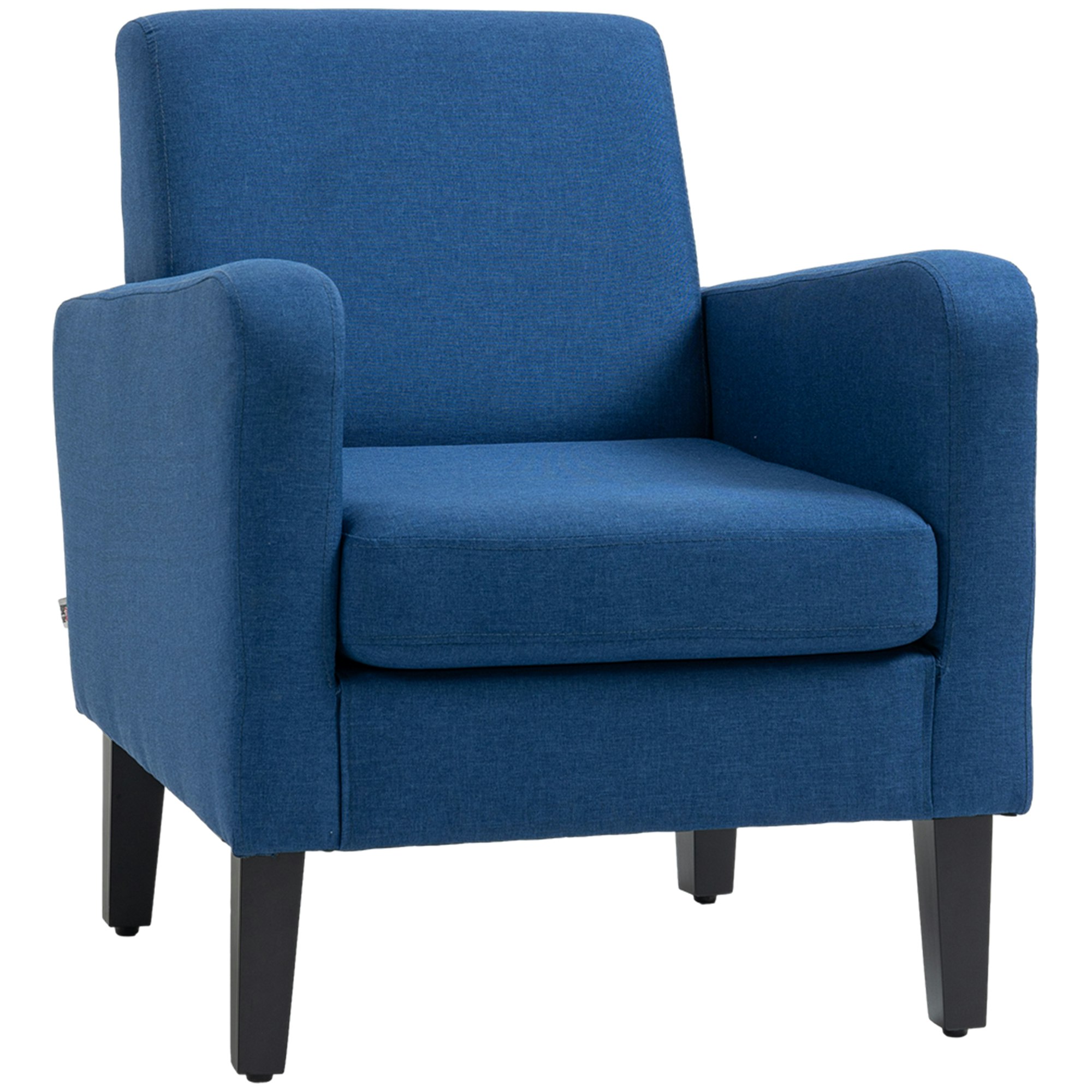 Homcom Blue Modern Armchair Accent W/ Rubber Wood Legs Bedroom - Polyester Small