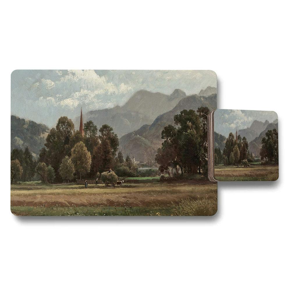Rackhams Landscape Themed Placemat And Coaster Set With Scenic Mountain Artwork