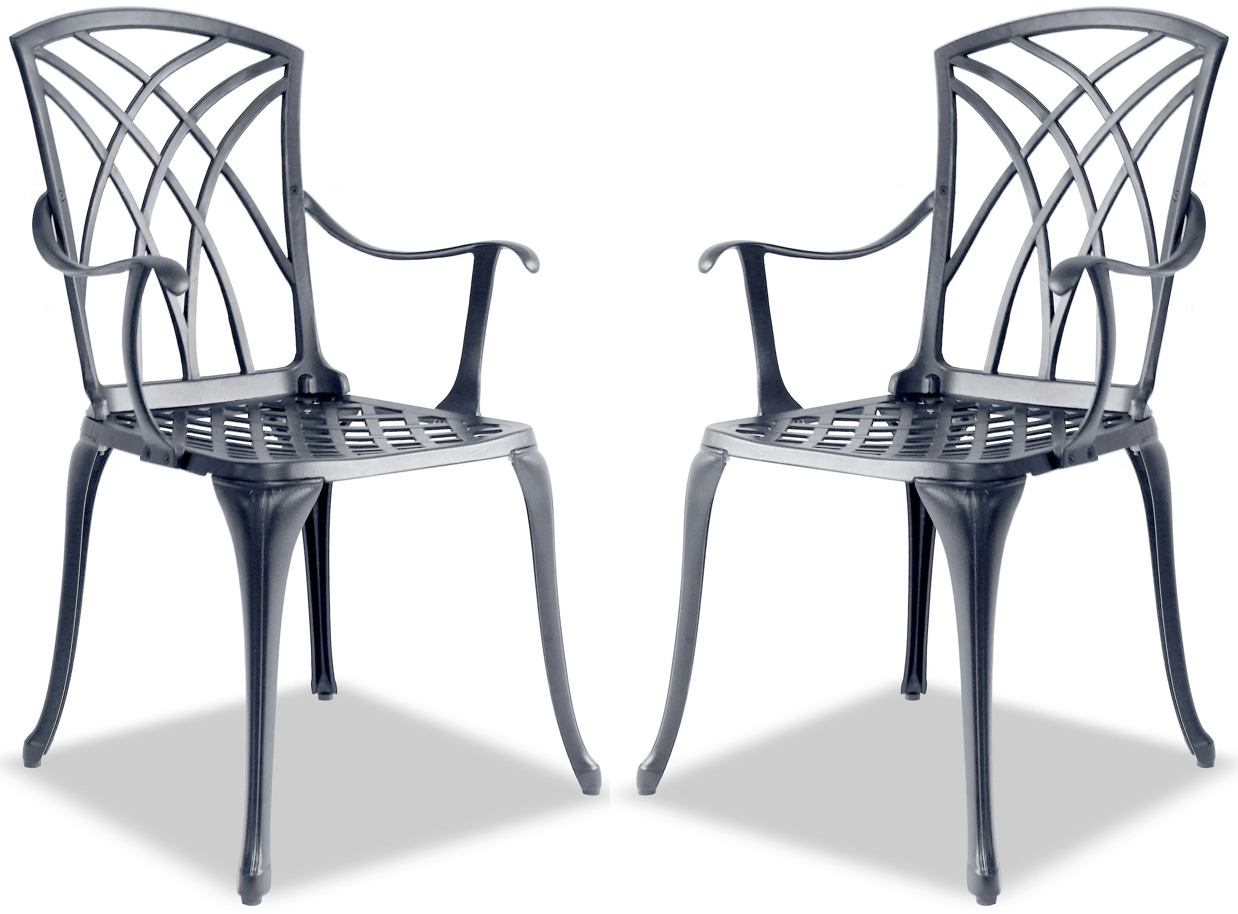 Rackhams Grey Oshowa 2-Large Garden And Patio Bistro Chairs With Armrests In Cast Aluminium