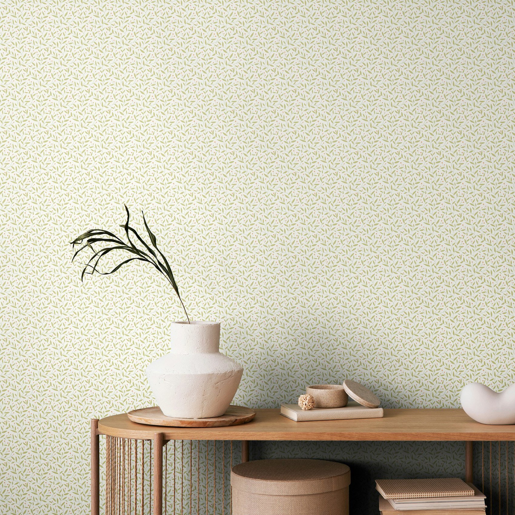 Rackhams Light Dotty Vine - Sage 10M Wallpaper