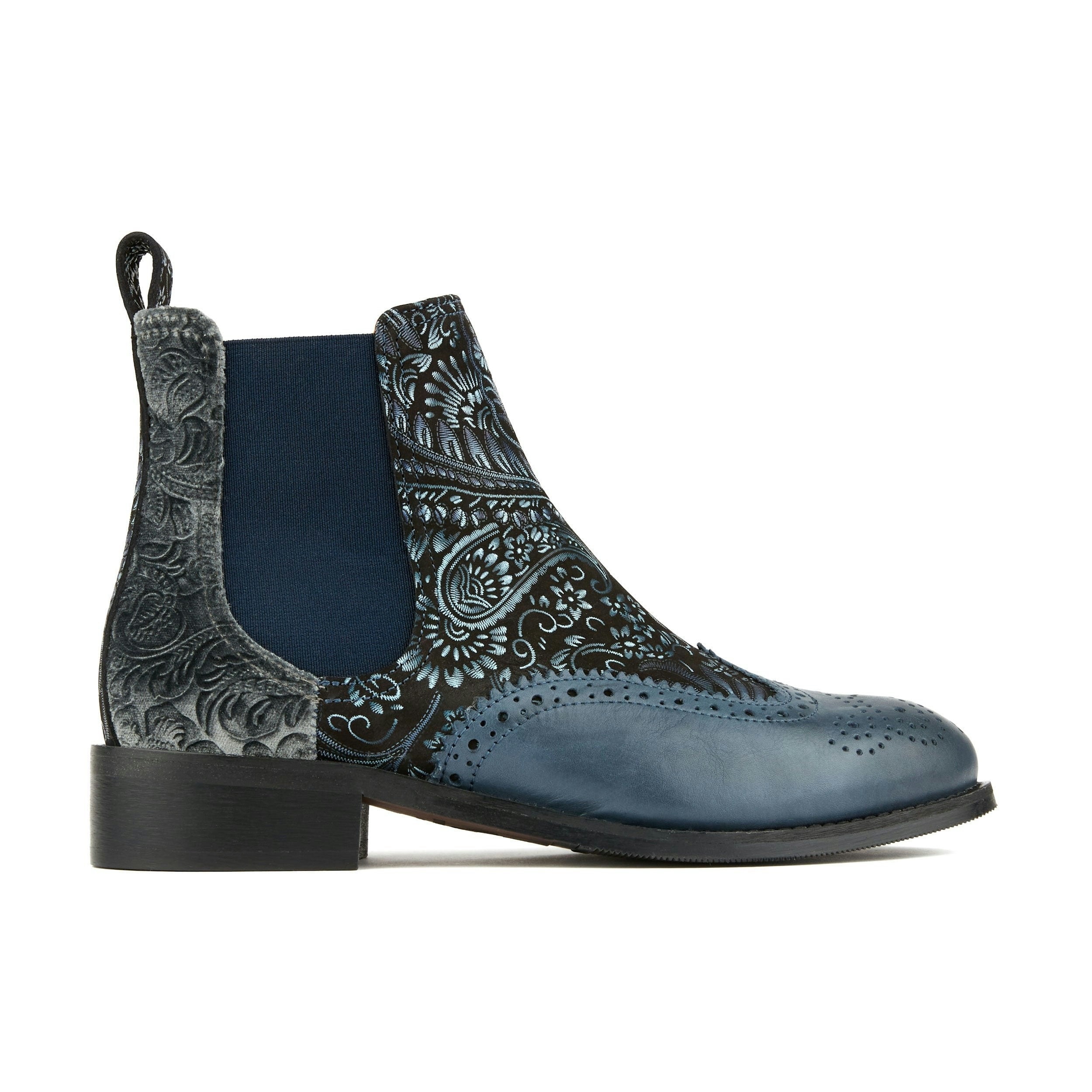 Embassy London Women's Silver/Blue Mamacita - Almond Toe Chelsea Boot With Wingtip Brogue Detail - Uk 8 / Eu 41 / Us 10