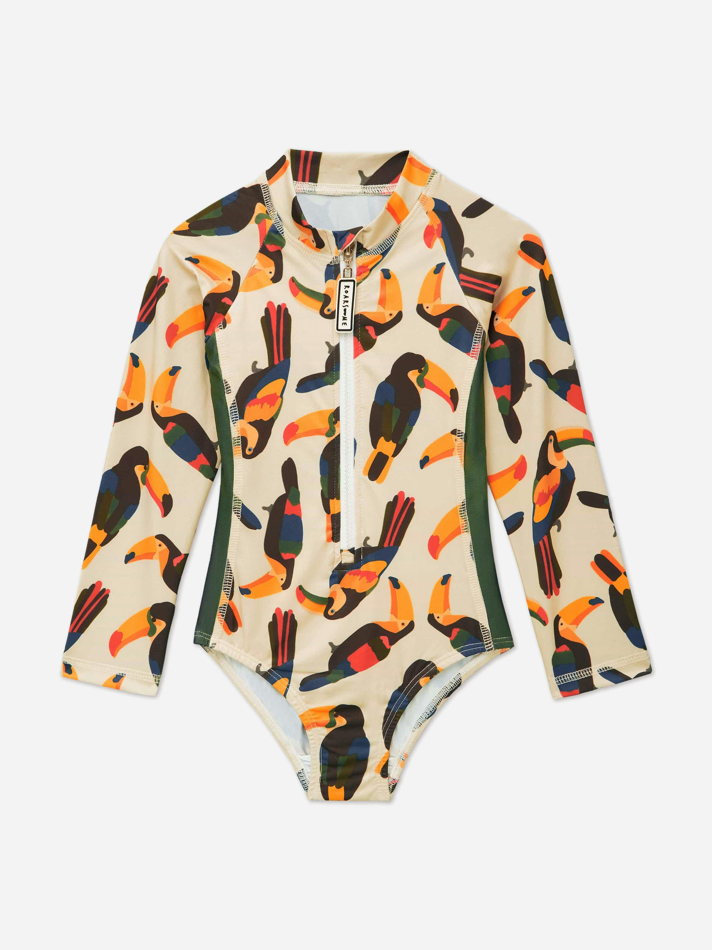 Roarsome Girls Beige Toucan Swimsuit In (Upf50+) - 6 - 7 Yrs