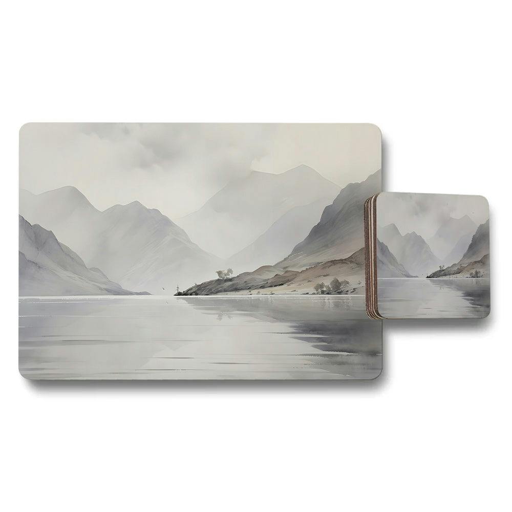 Rackhams Serene Mountain Landscape Placemat And Coaster Set For Dining Table