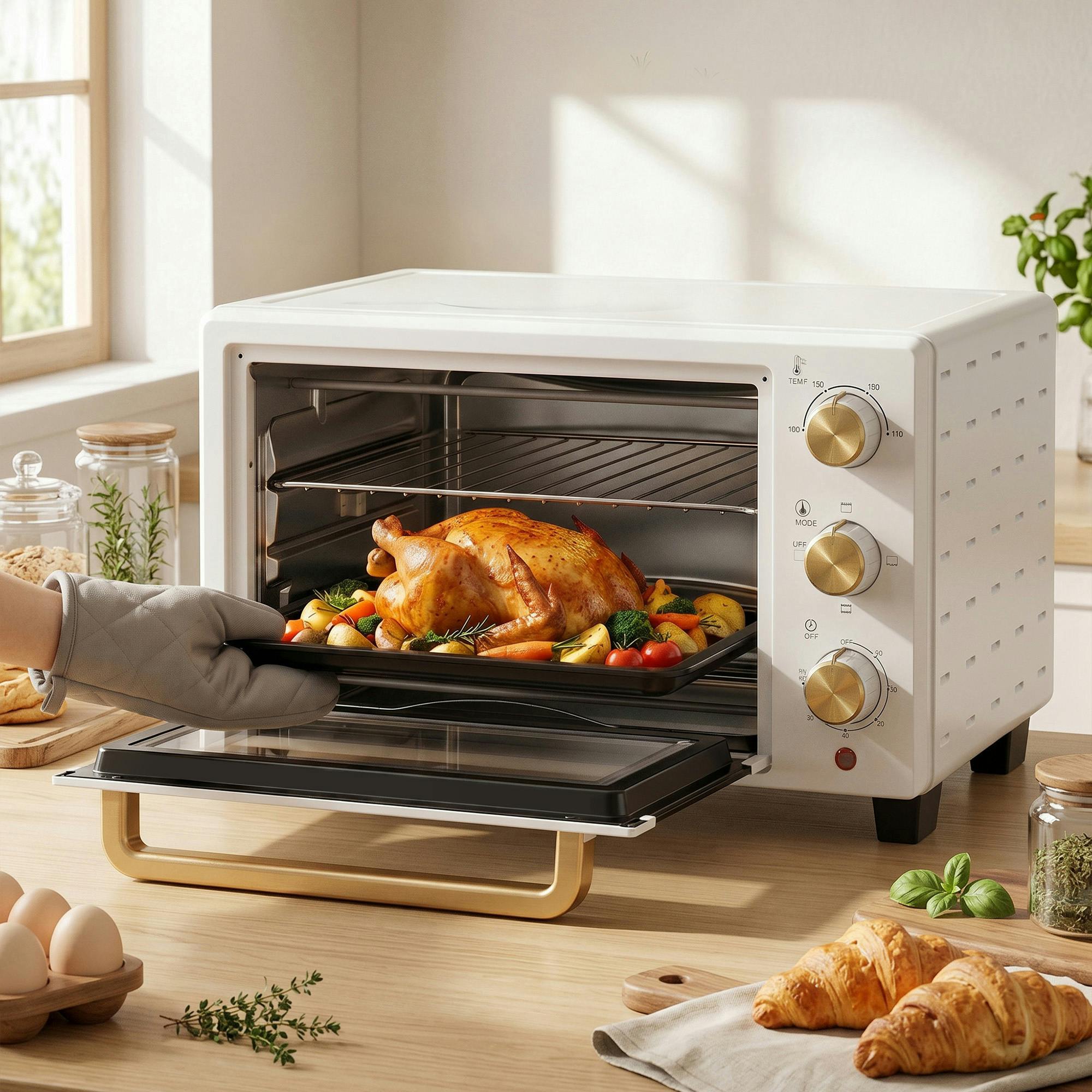 Homcom White Toaster Oven 21L Electric Grill With Adjustable Temperature,