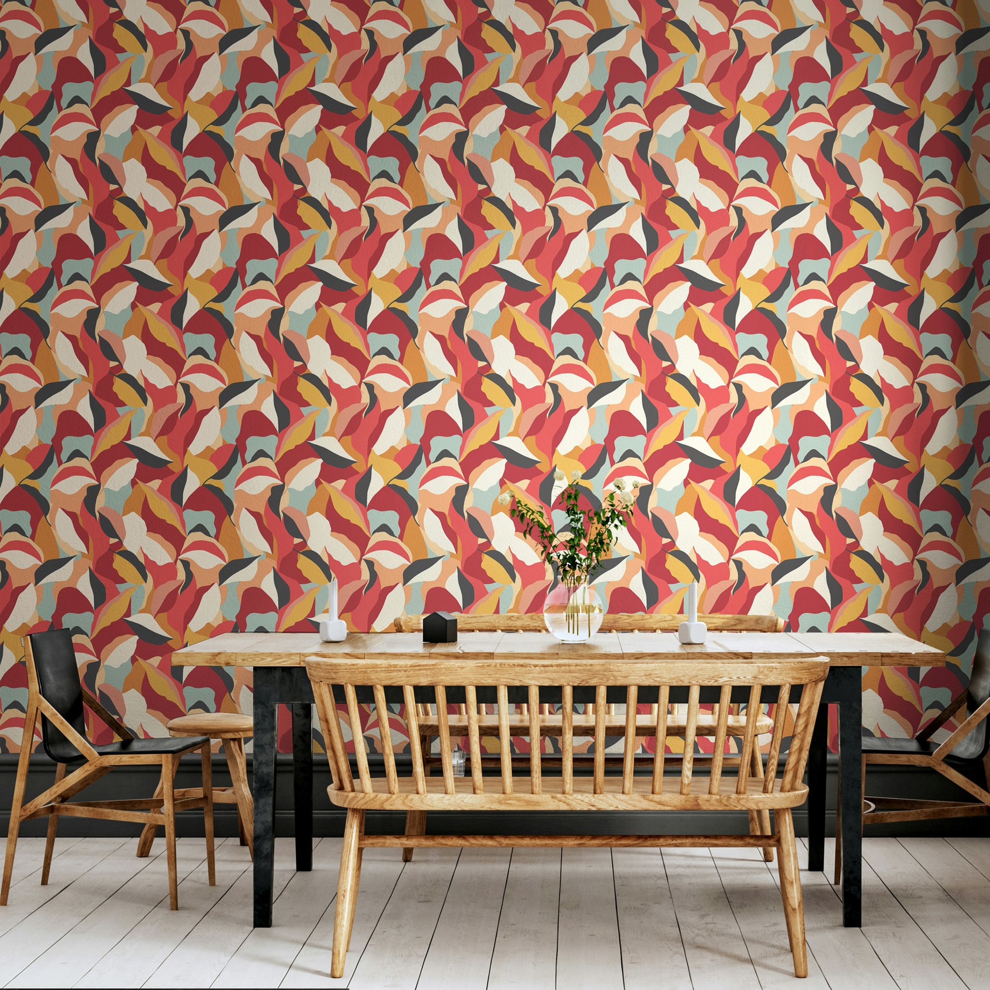 Rackhams Leafy Patchwork - Spice Mix 10M Wallpaper