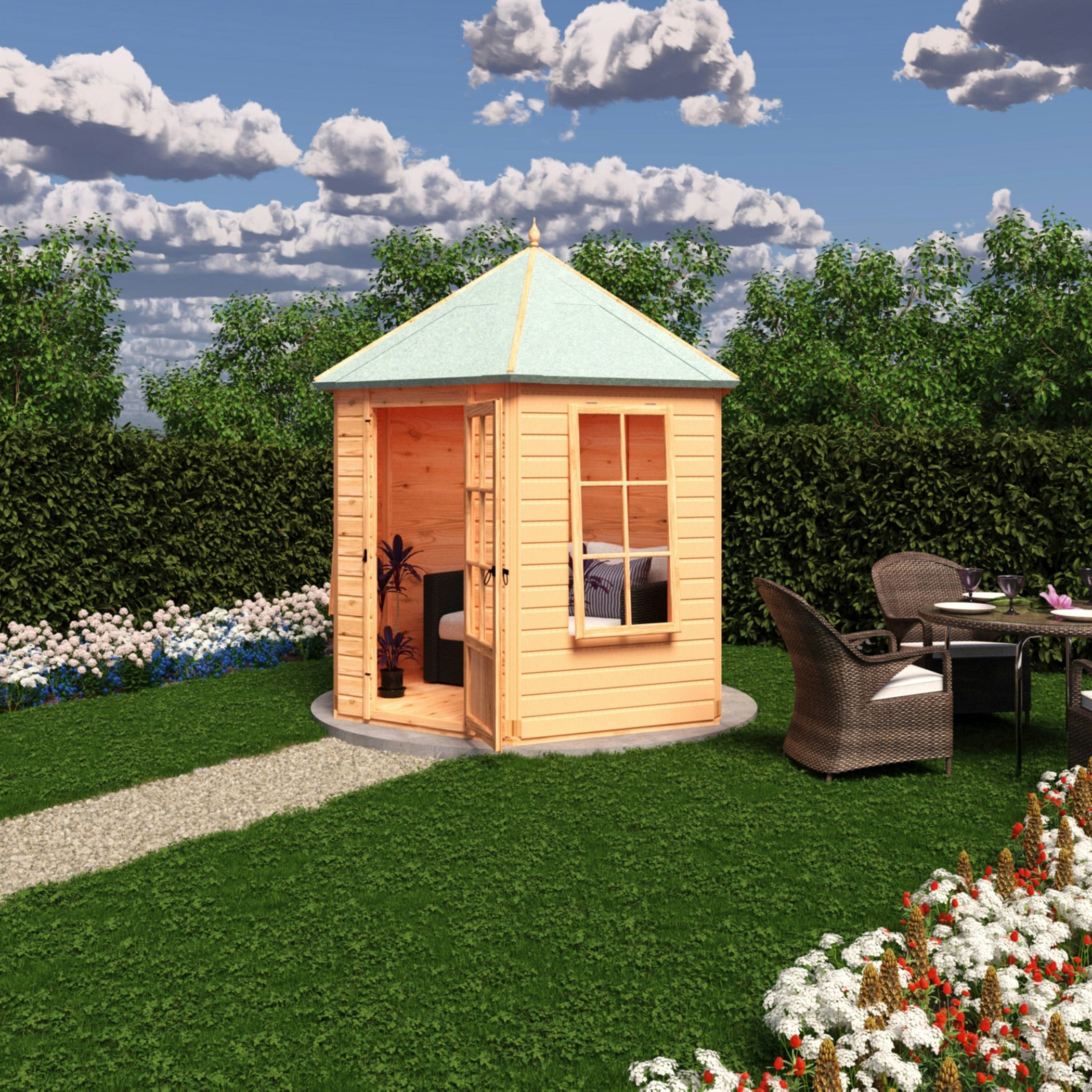 Rackhams Light Welwick Hexagonal Gazebo Summerhouse 8X7 12Mm Cladding