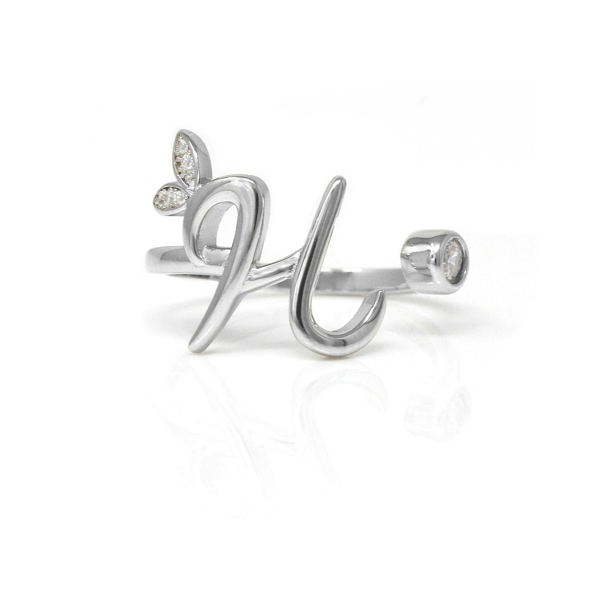 Say It With Silver Adjustable Winged Initial Ring - Sterling - H