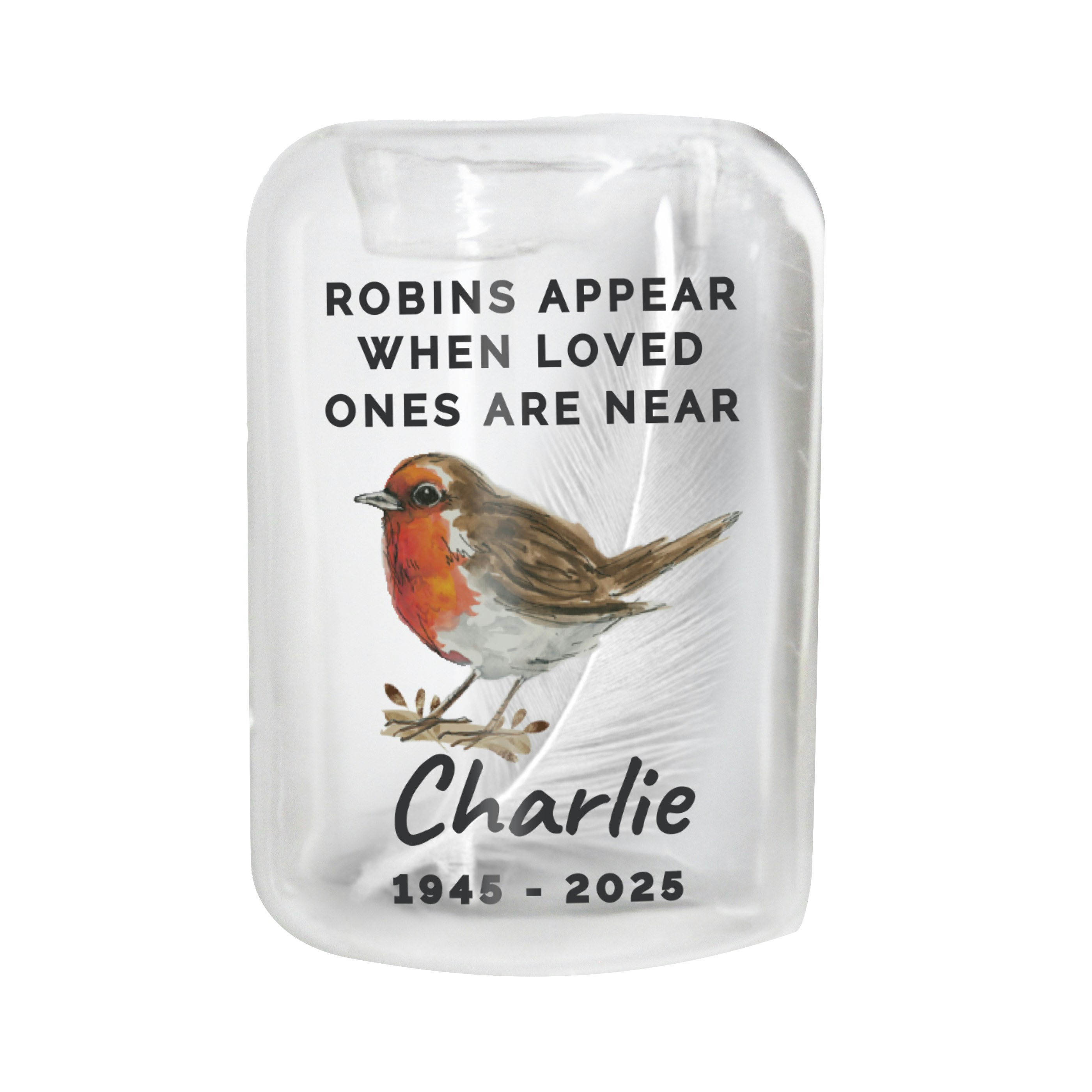 Rackhams White Personalised Robin Memorial Feather Tealight Holder