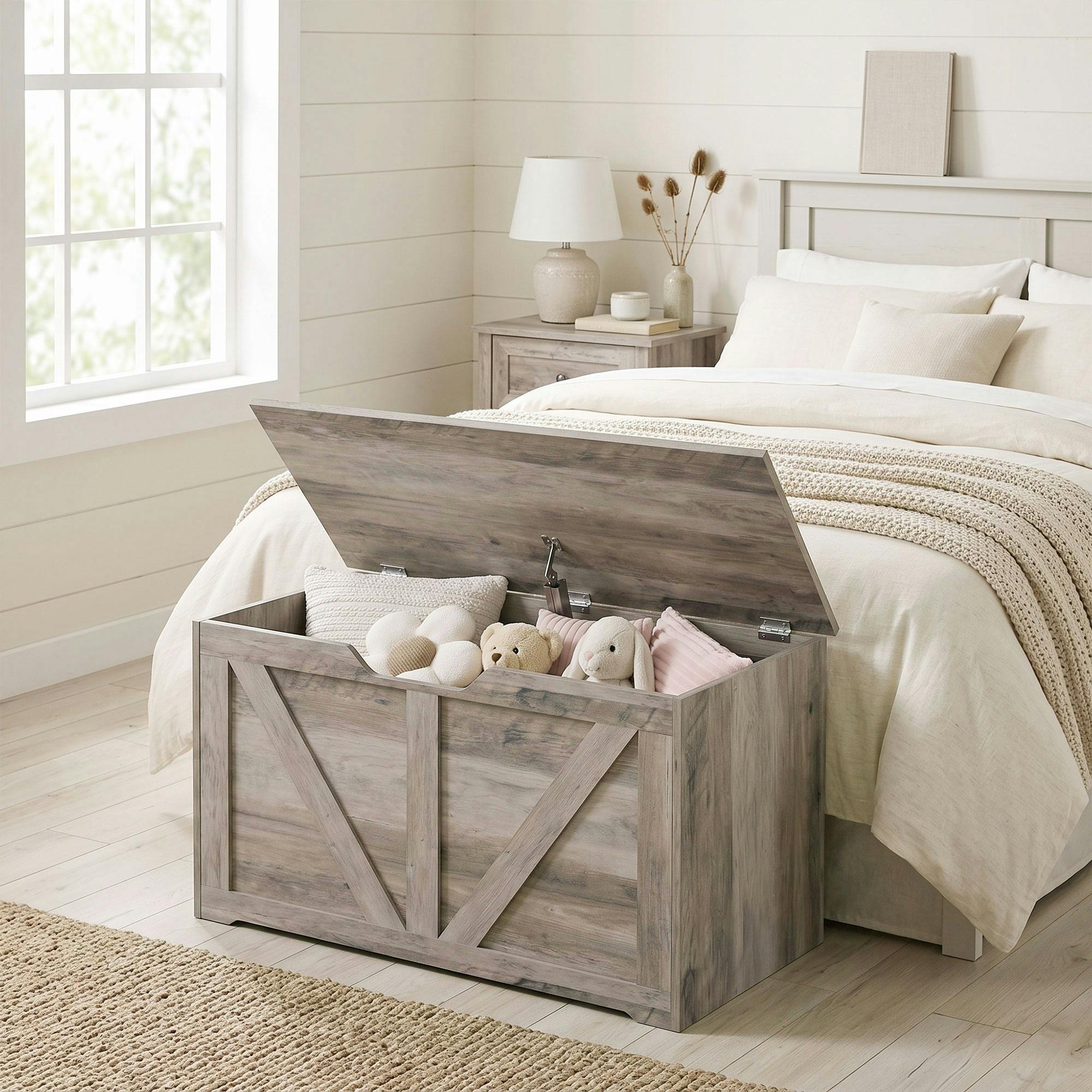 Rackhams Grey Storage Trunk For Living Room, With Safety Hinge, 80Cm,
