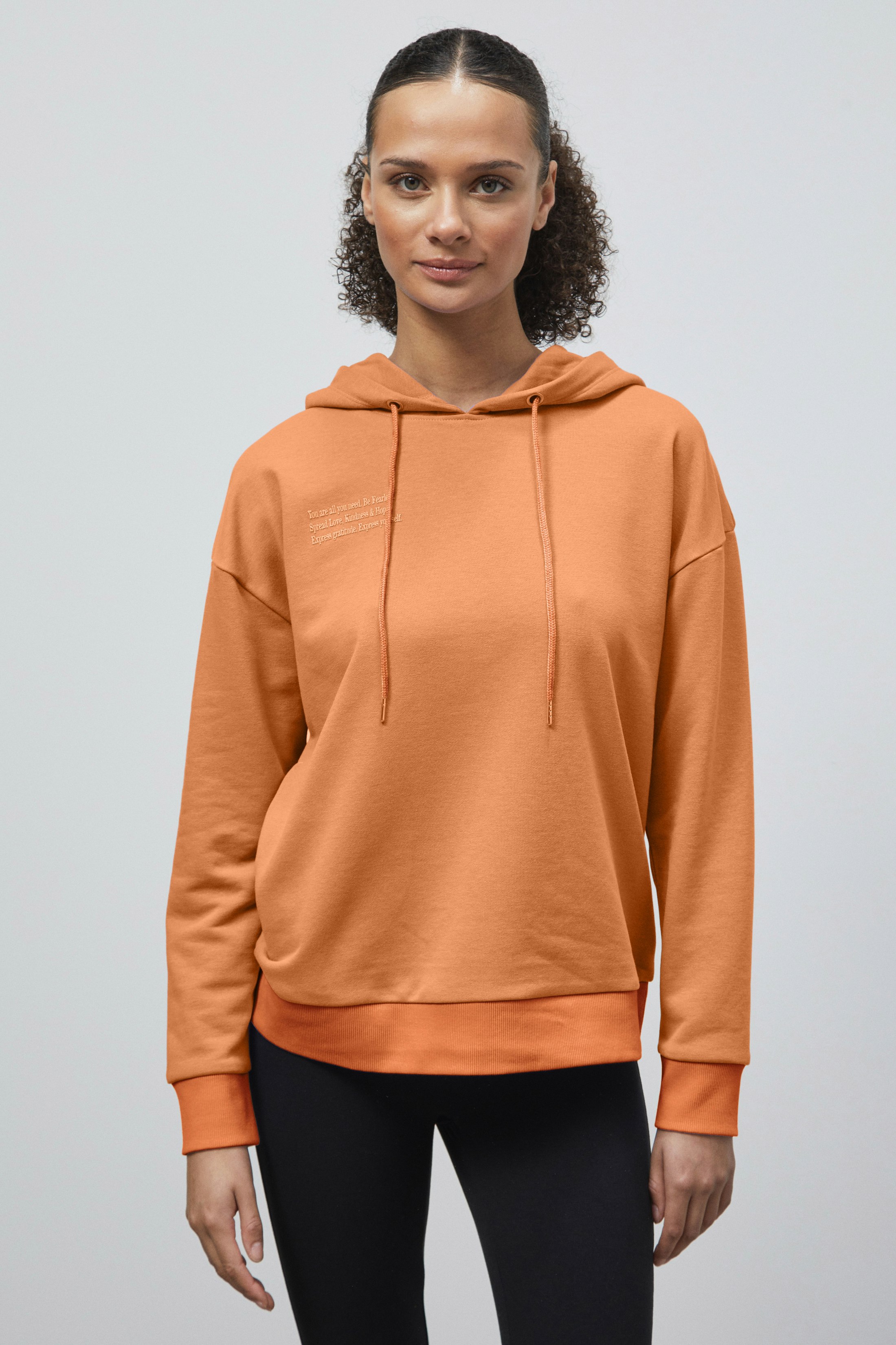 Enorsia Orange Slogan Life Tonnel Rib Hoodies - 18 - 55% Cotton 45% Polyester