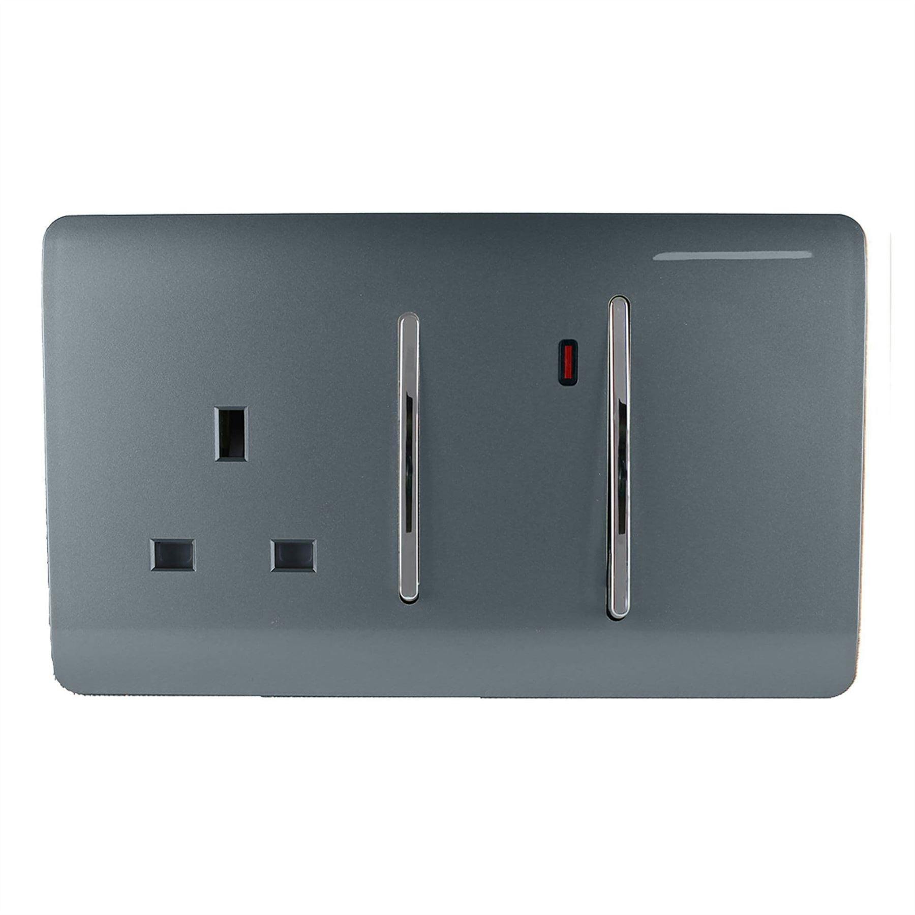 Trendi Switch Screwless Artistic Modern Decorative Glossy 45 A Cooker Switch Control Unit & Single Plug Socket Inc Neon Indicator for Indoor Use in Warm Grey - ART-WHS213WG - Image 6