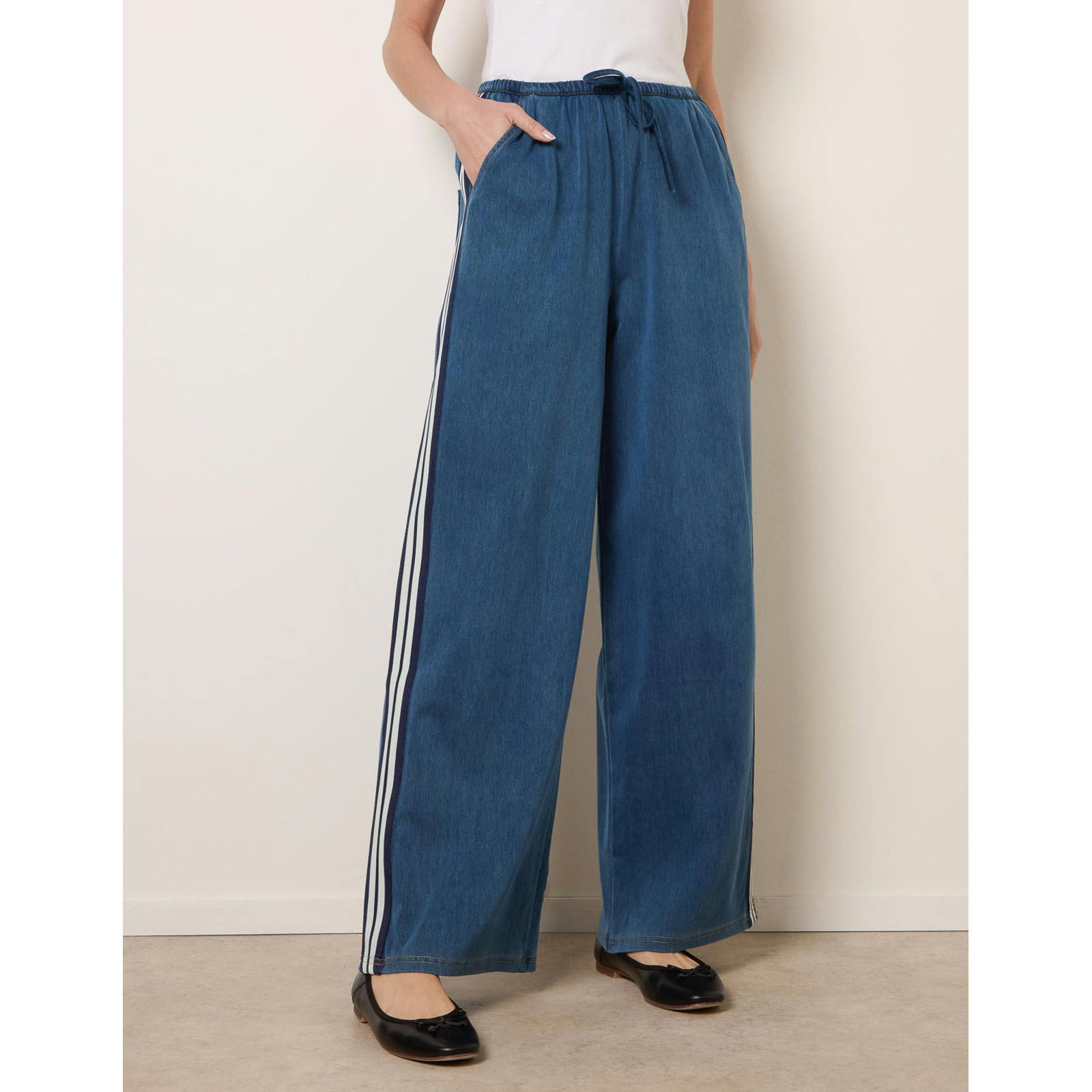 Blue Vanilla Stripe Trousers With Elasticated Waist - M