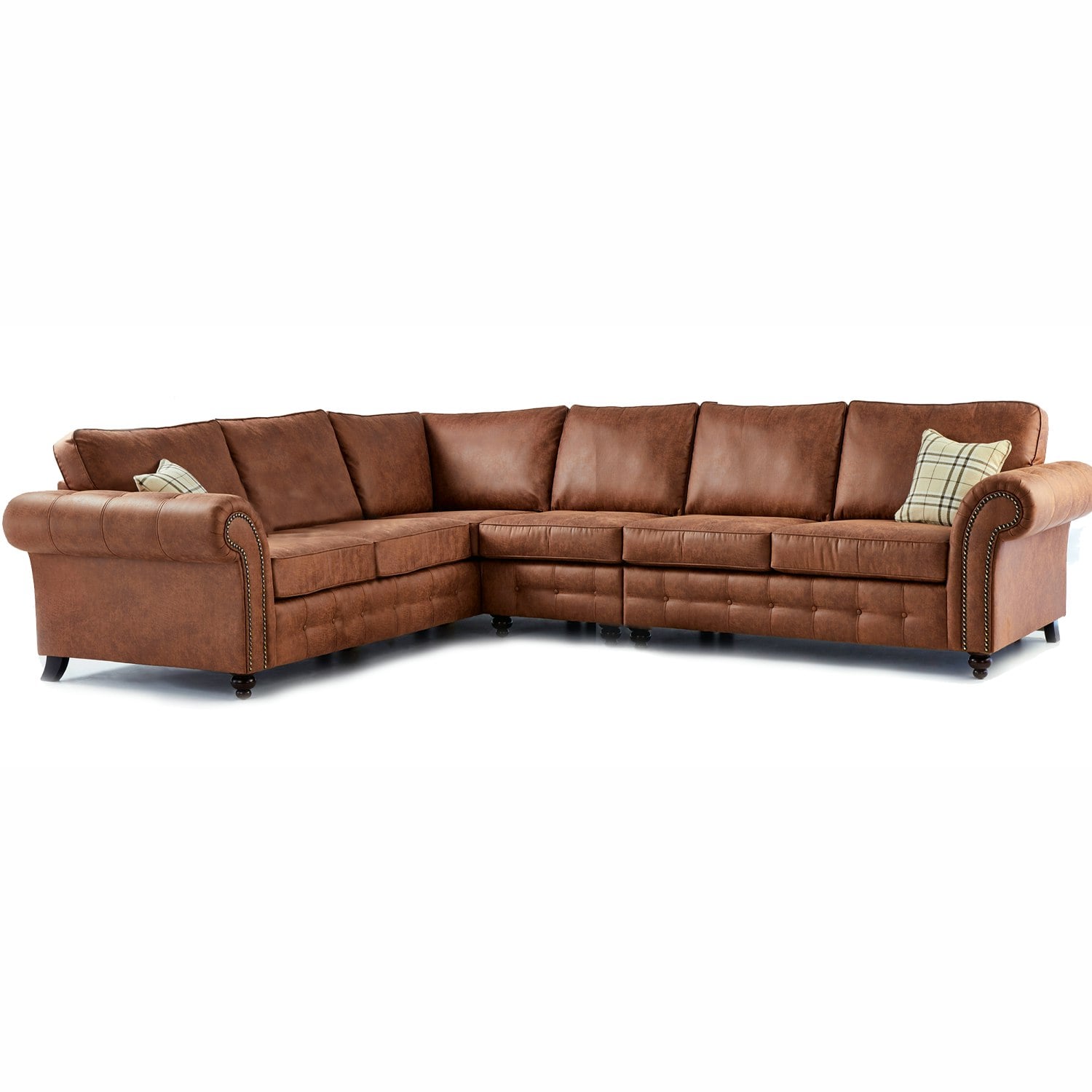 Furnishings For Less Brown/Black Oakland Large 6 Seater Leather Corner Sofa Chesterfield Style - Tan - Left Hand Facing
