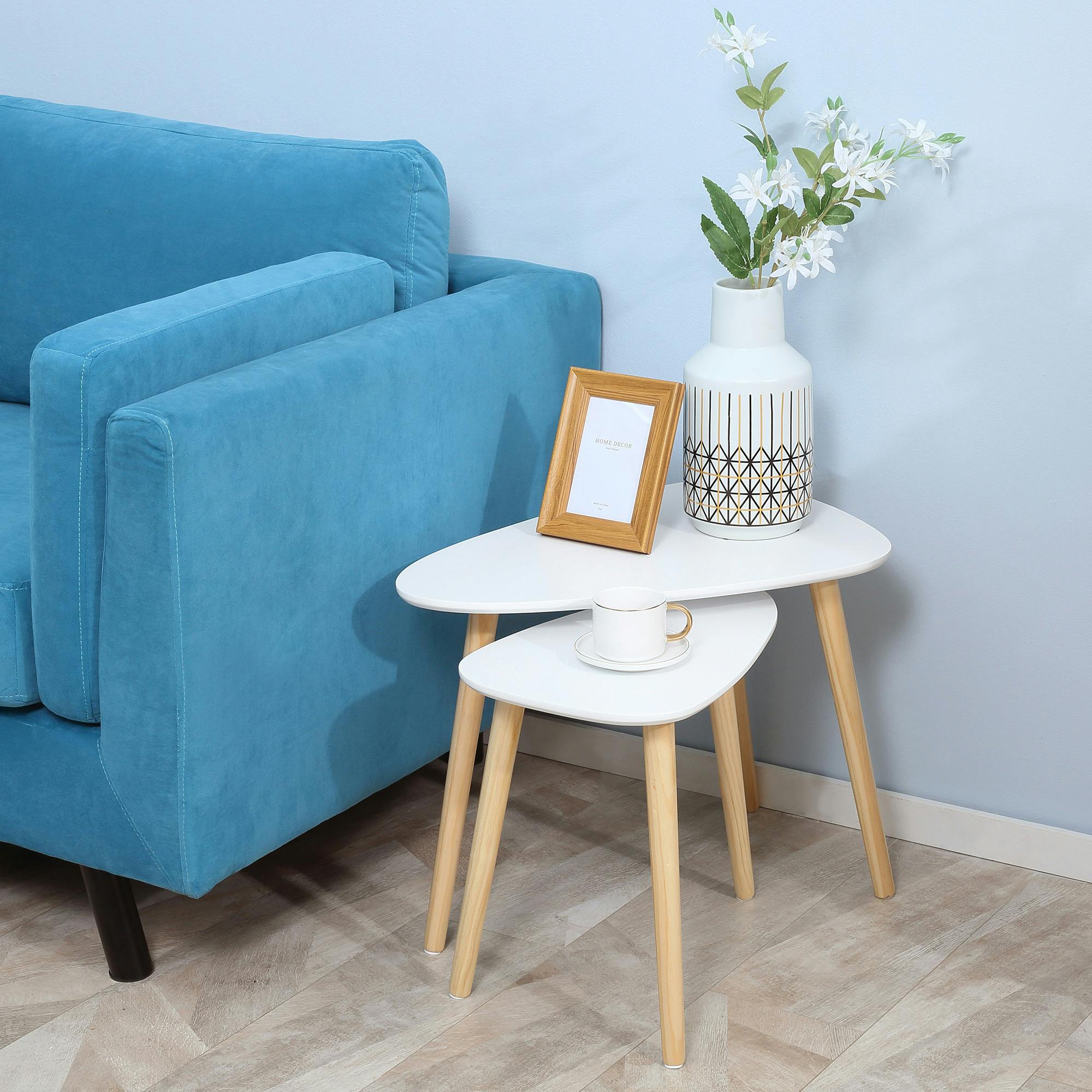 Homcom White Side Table Set Of 2, Modern End Coffee Bedside Tables Natural