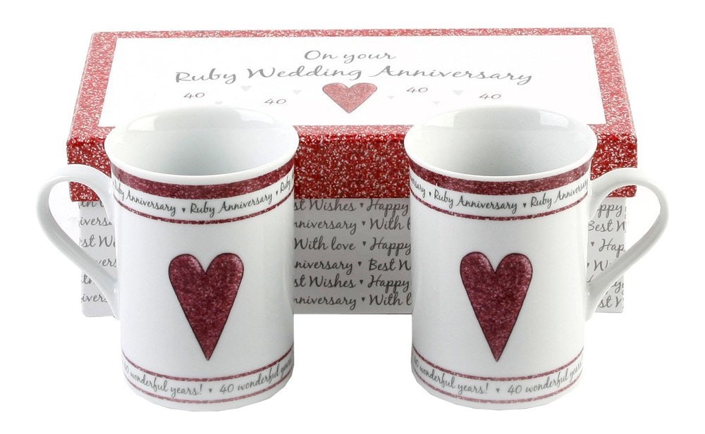Rackhams Silver/Red Beautifully Designed 40Th Ruby Anniversary Mug Set With Matching Gift Box