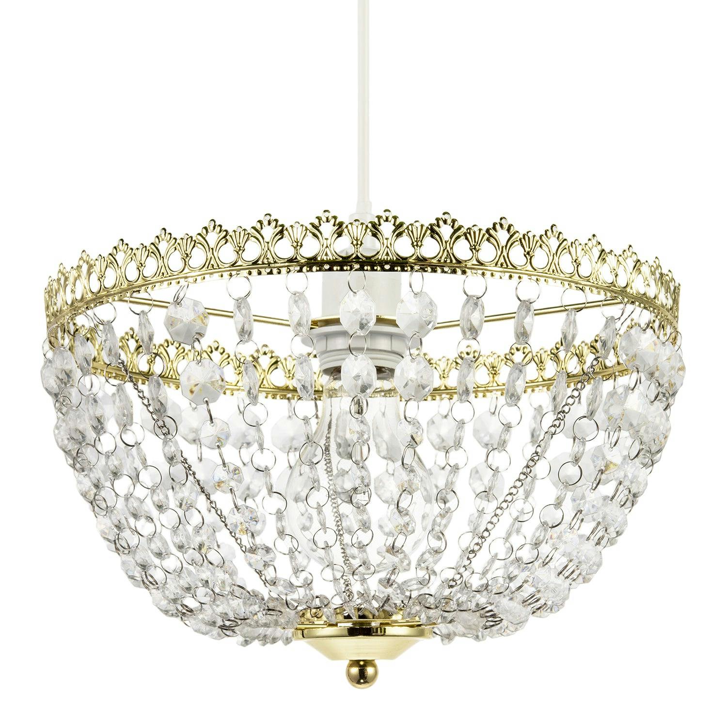 Happy Homewares Gold Circular Crown Pendant Shade In Polished With Clear Acrylic Beads