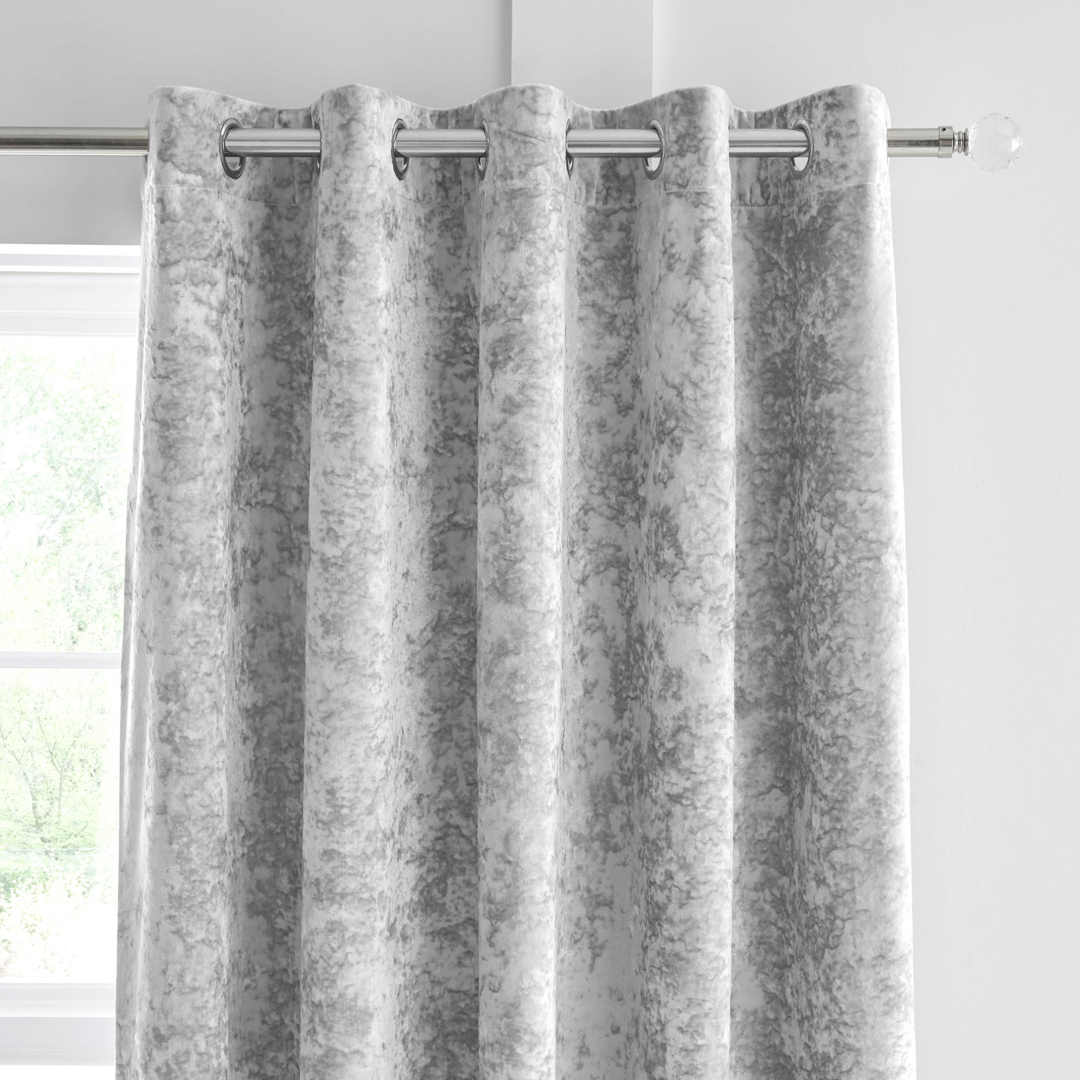 Catherine Lansfield Silver/Grey Crushed Velvet Lined Eyelet Curtains - 66X54 Inch
