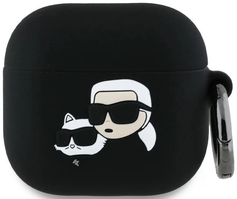Karl Lagerfeld Black 3D Karl & Choupette Head Silicone Case For Airpods 4 - Kla4runkchk