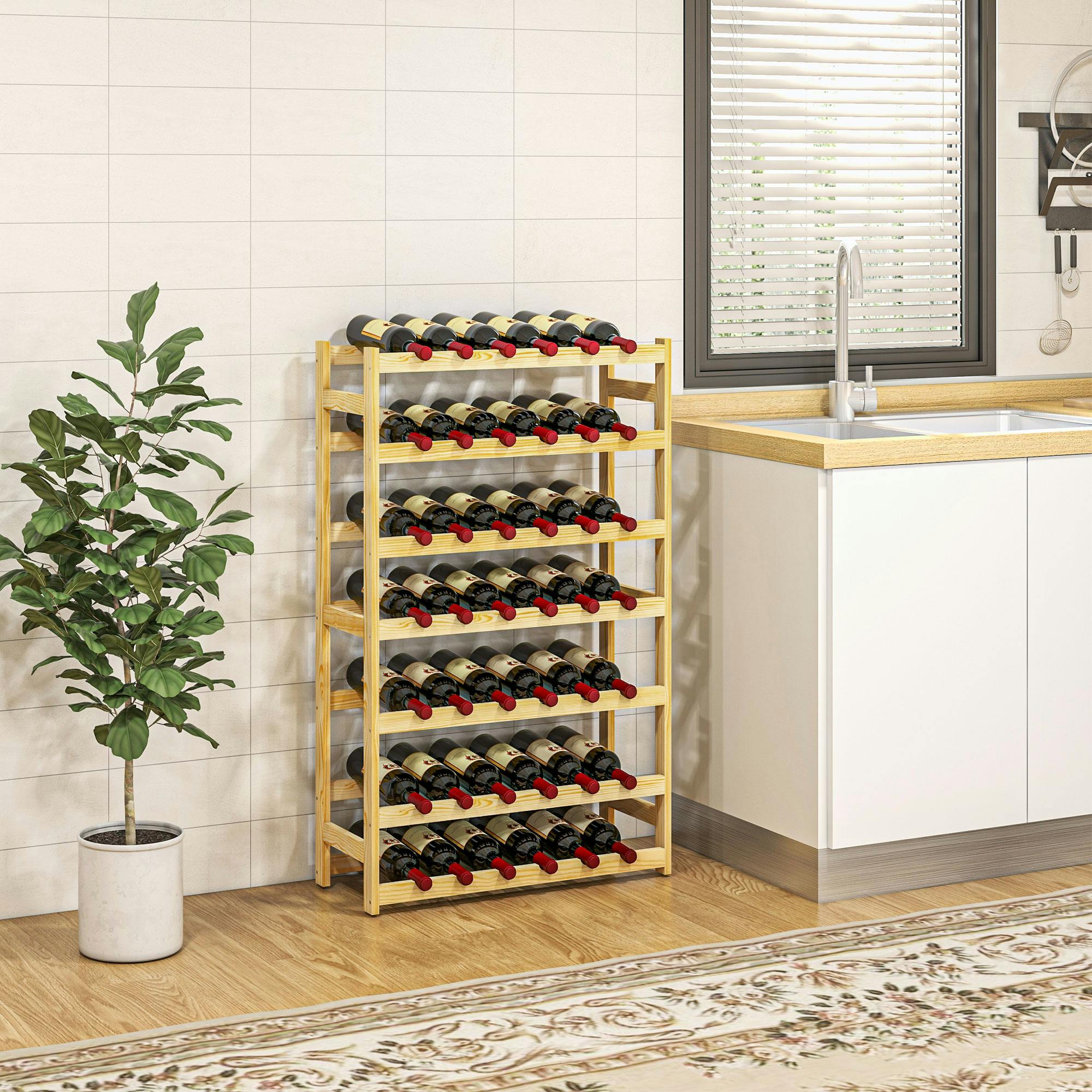 Rackhams Free Standing Wooden Wine Rack 42 Bottles Holders, Natural