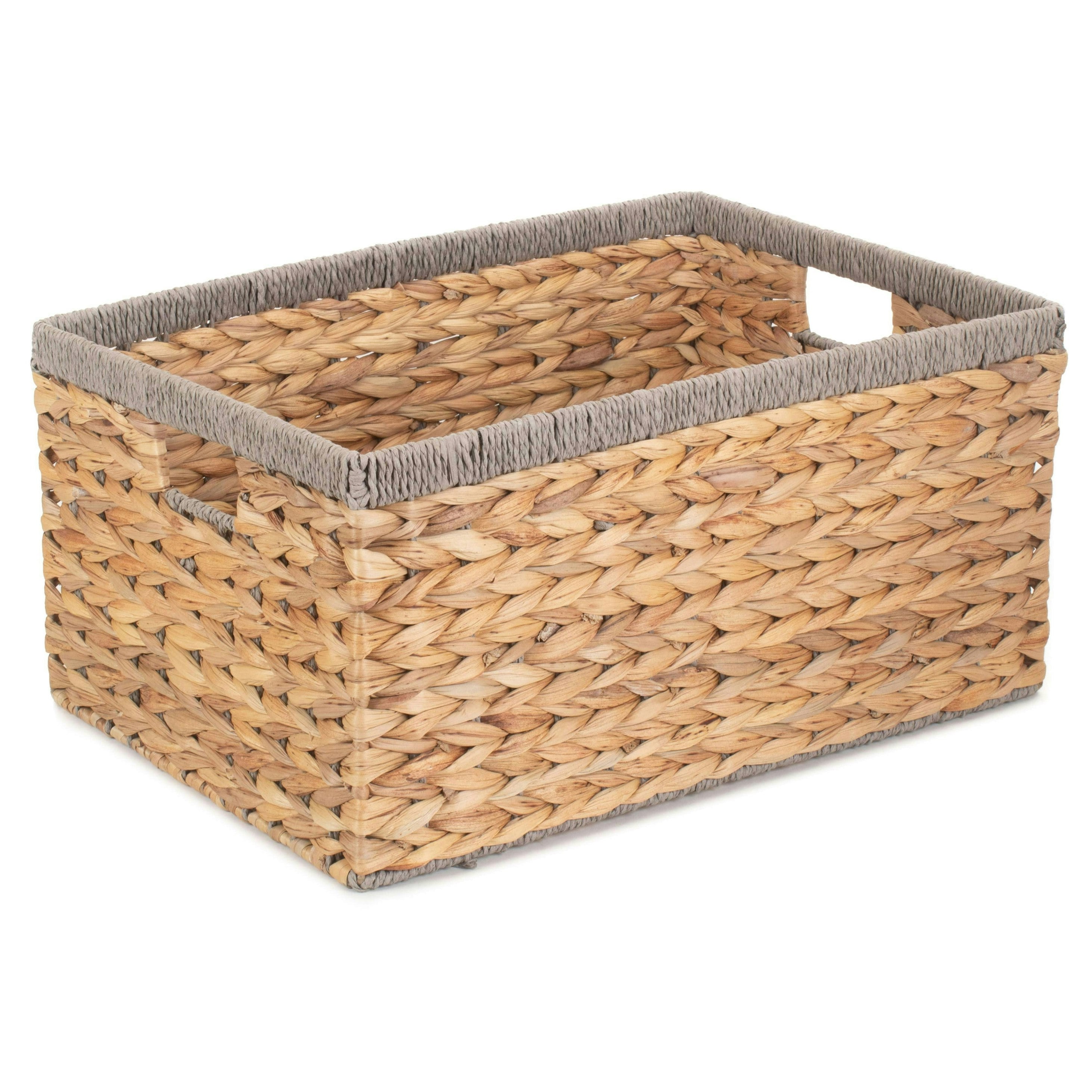 Rackhams Grey Water Hyacinth With Rope Border Rectangular Storage Basket - Large