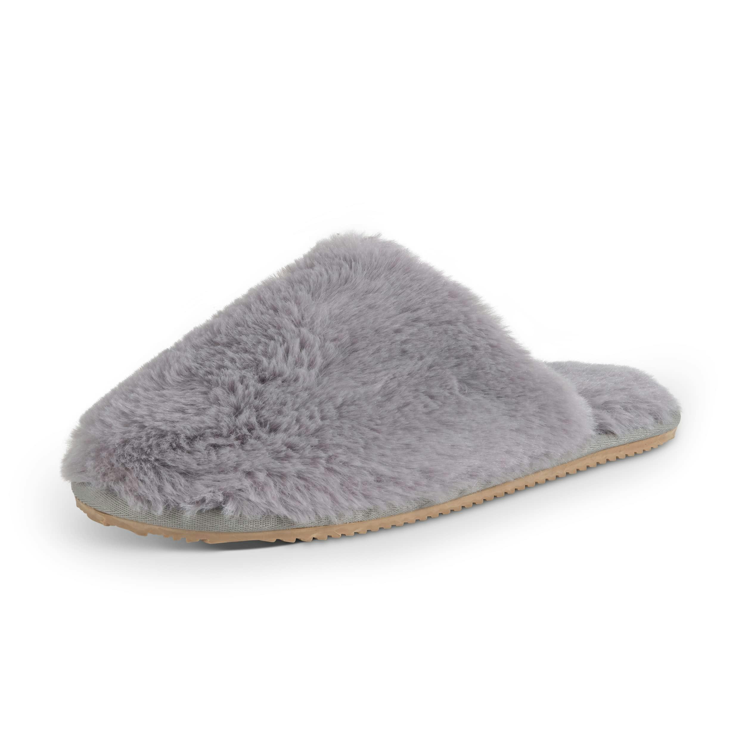 Viva Women's Grey Polar Fluffy Faux Fur Bedroom Slipper With Funny Quote On Sole - 6