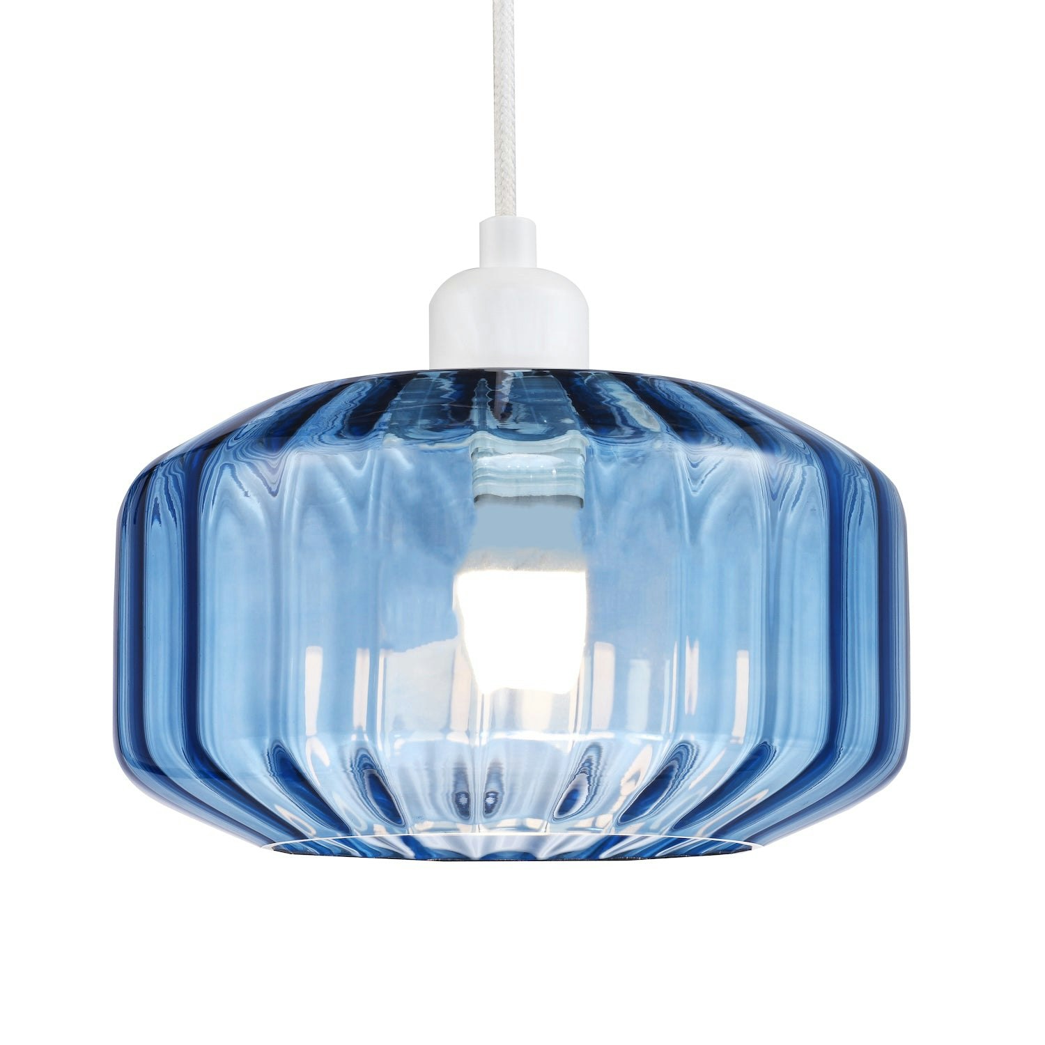 Happy Homewares Blue Modern Midnight Ribbed Glass Non Electric Pendant Shade With Flat Style