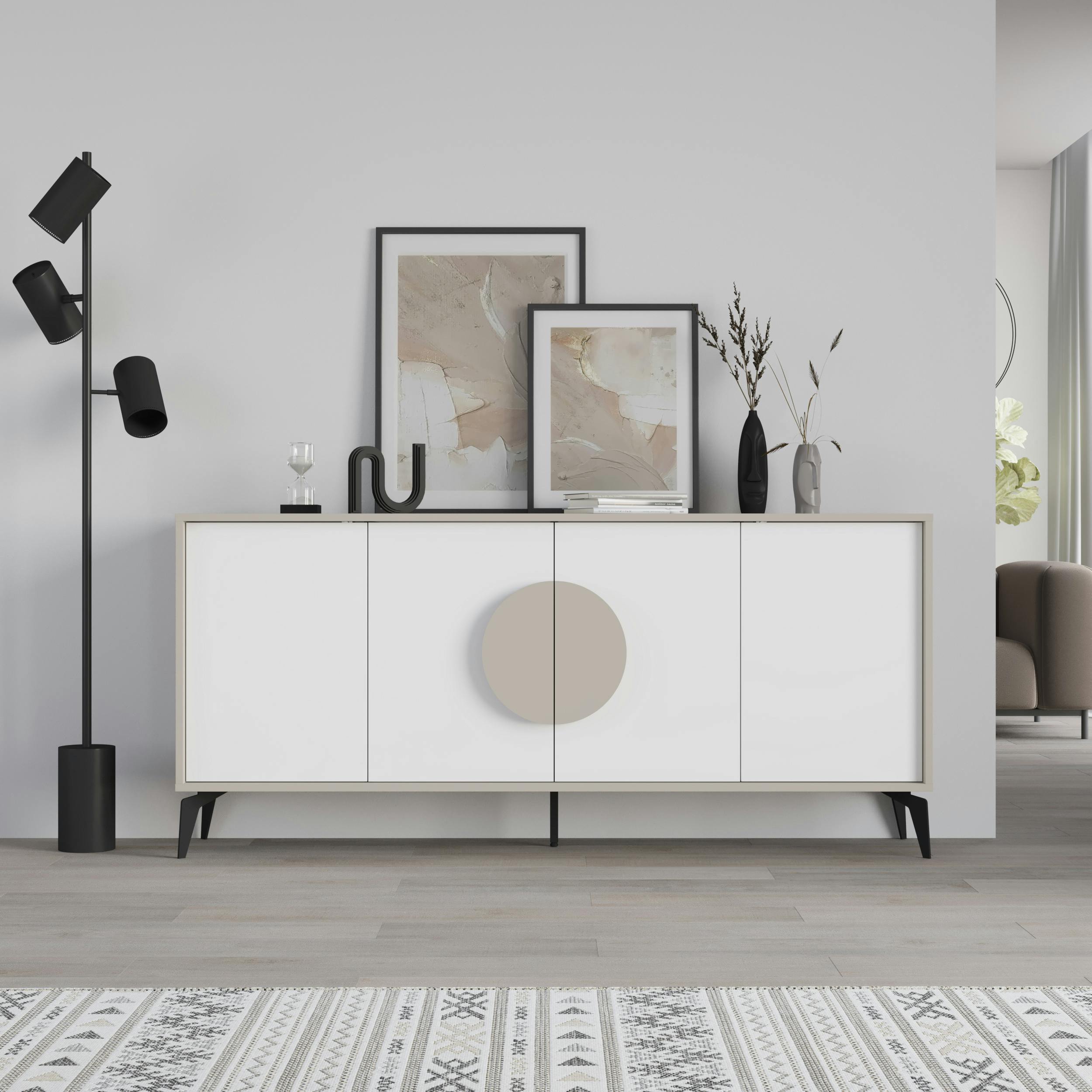 Decortie Gora 4 Door Sideboard Storage Cabinet With Metal Legs - Sandstone - White - Image 3