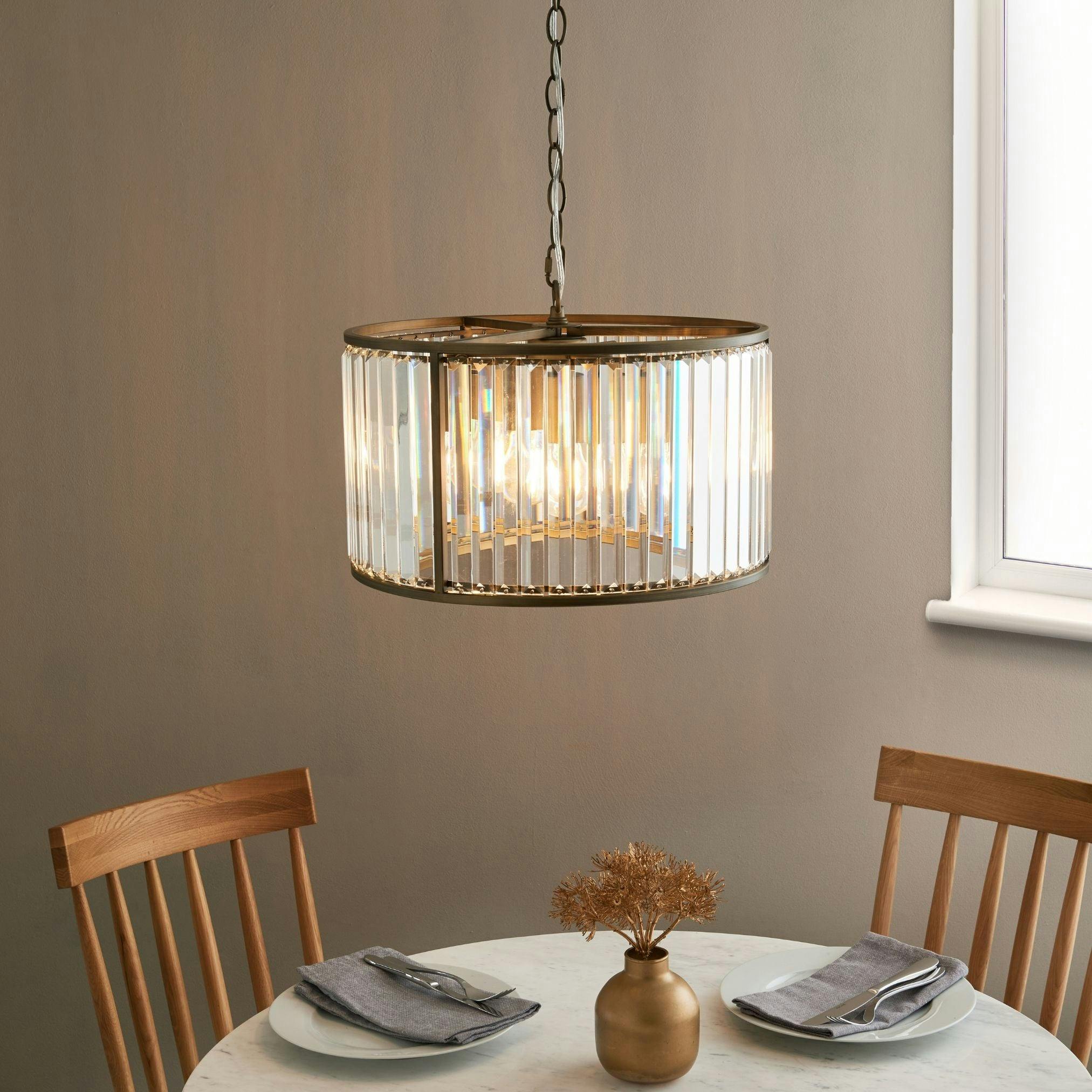 Rackhams Light Resto Crystal & Antique Brass Pendant Ceiling
