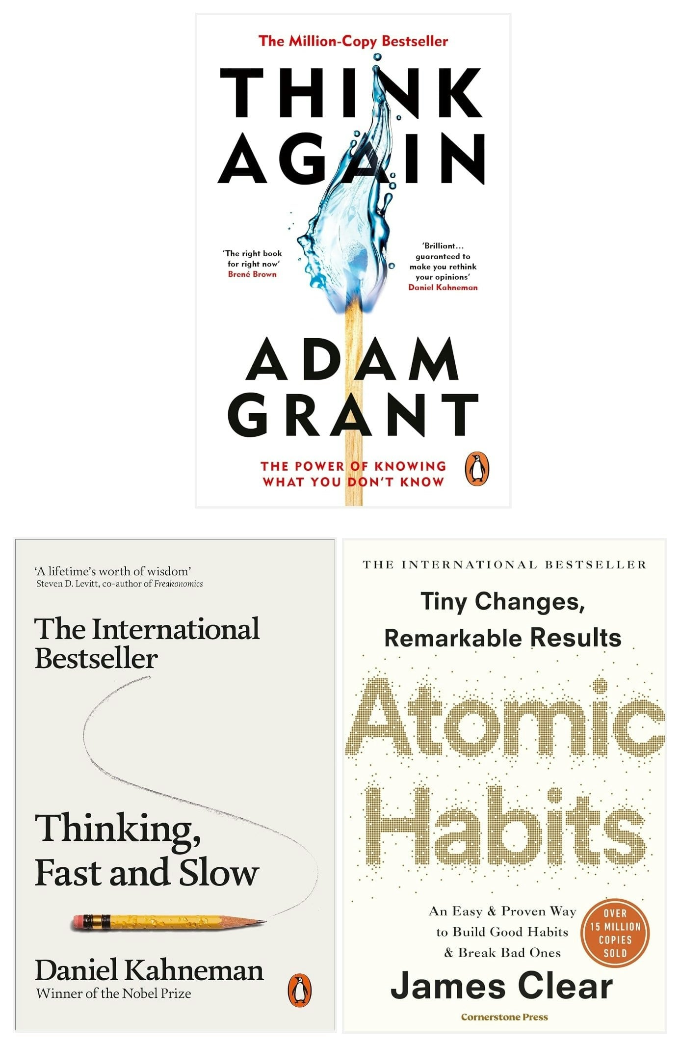 Various Publishers Think Again, Atomic Habits And Thinking, Fast And Slow 3 Books Collection Set