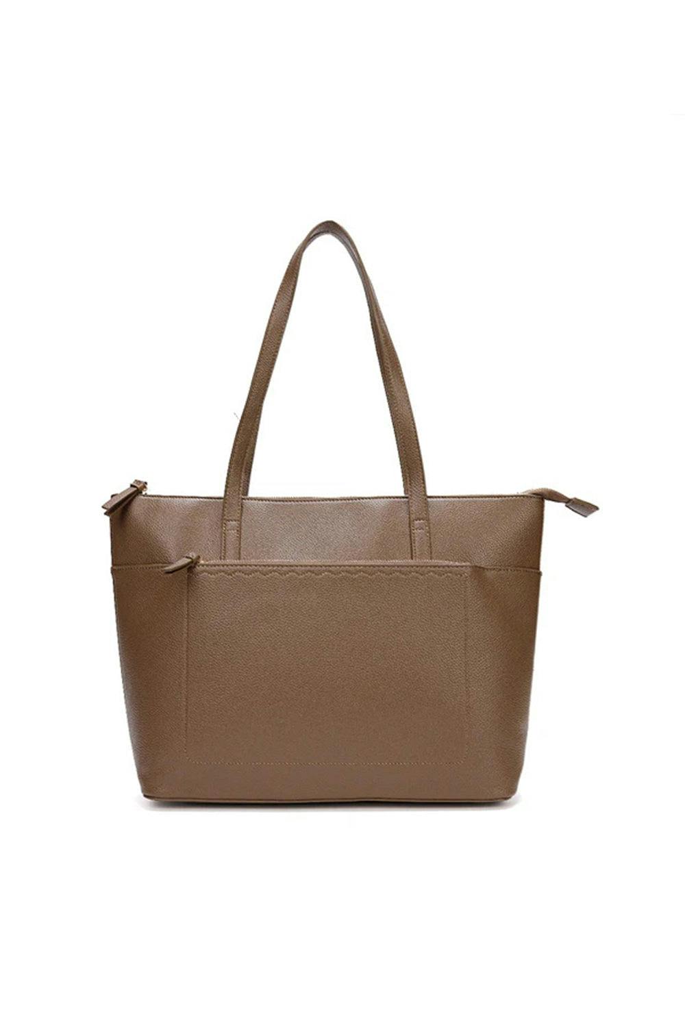 Pluspup Large Tote Shoulder Bag With Zipper Closure And Inner Pockets - Khaki