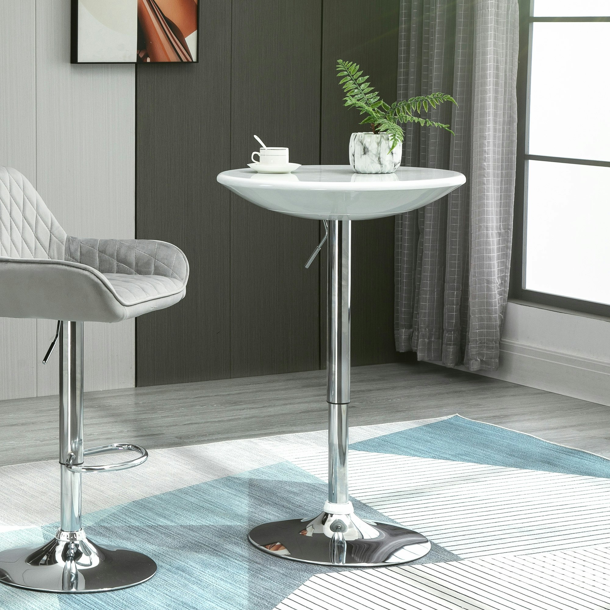 Homcom White Painted Top Bistro Pub Table Adjustable Swivel Counter Home