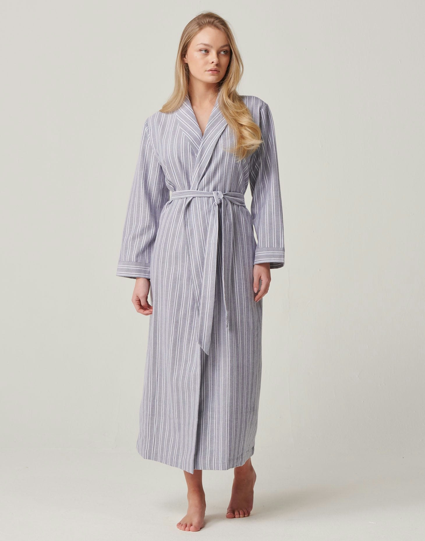 British Boxers Women's Brushed Cotton Dressing Gown – Westwood Pebble Stripe - XX-Large