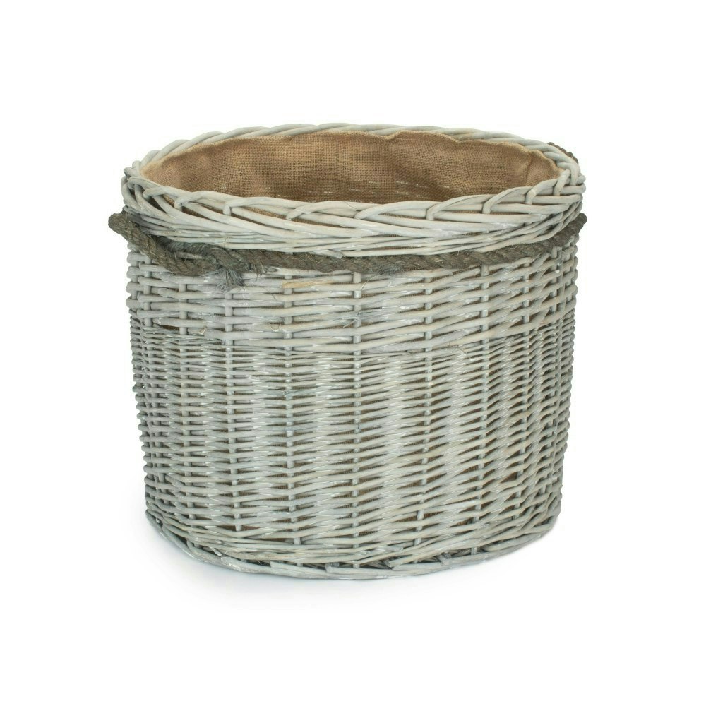 Red Hamper Red/Grey Hamper Wicker Wash Round Hessian Lined Log Basket - Small