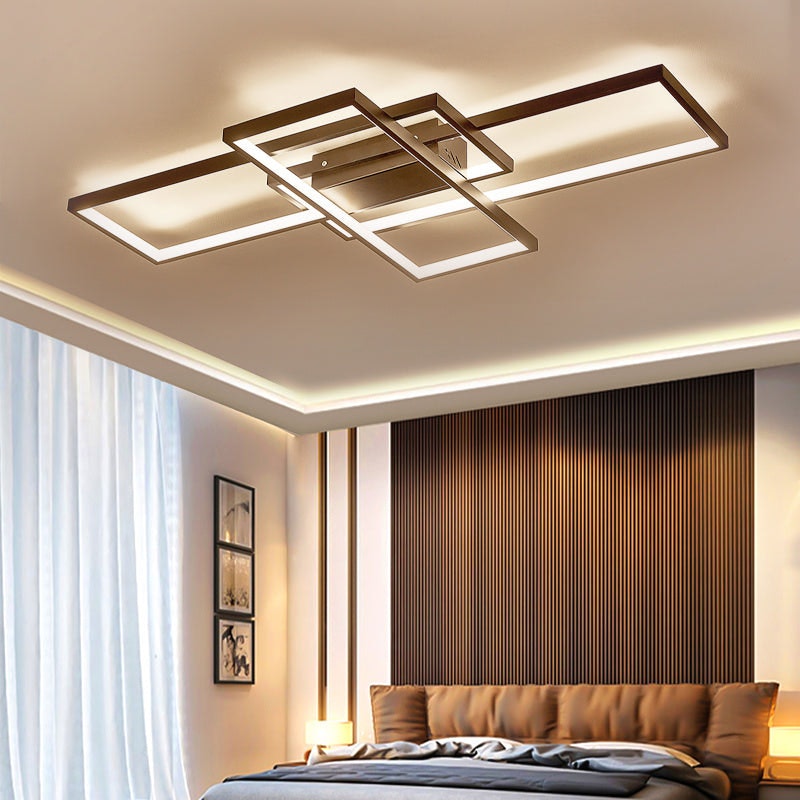 Rackhams Light/Black Modern Led Ceiling With 3 Rectangle Lampshades - Warm - 90 Cm - Dimmable With Remote