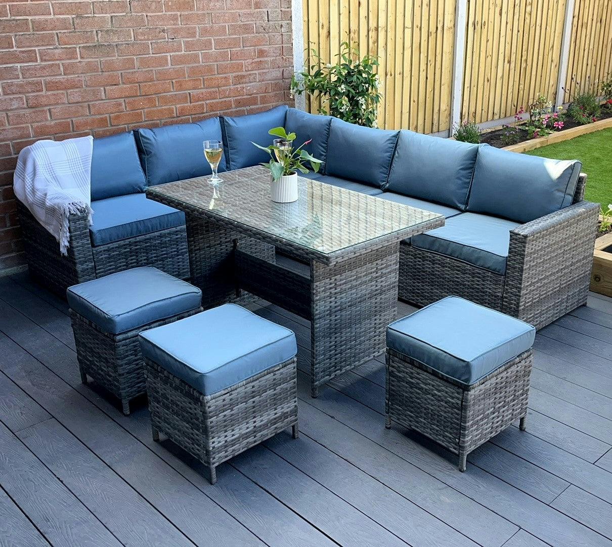 Rackhams Grey The Tarporley 9 Seat Corner Rattan Dining Set - Fixed Table