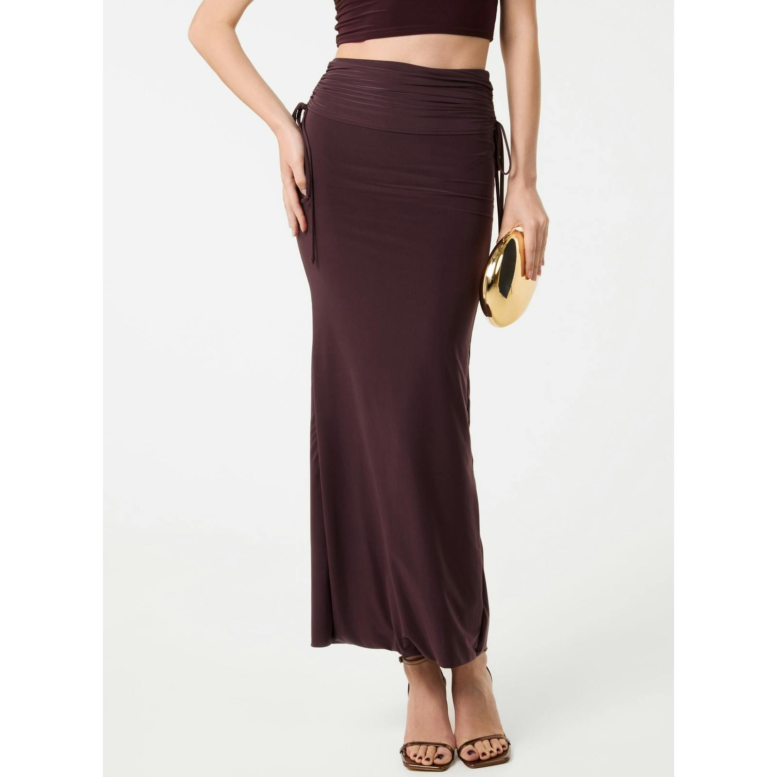 Pink Vanilla Pink/Brown Vanilla Ruched Side Maxi Skirt - L