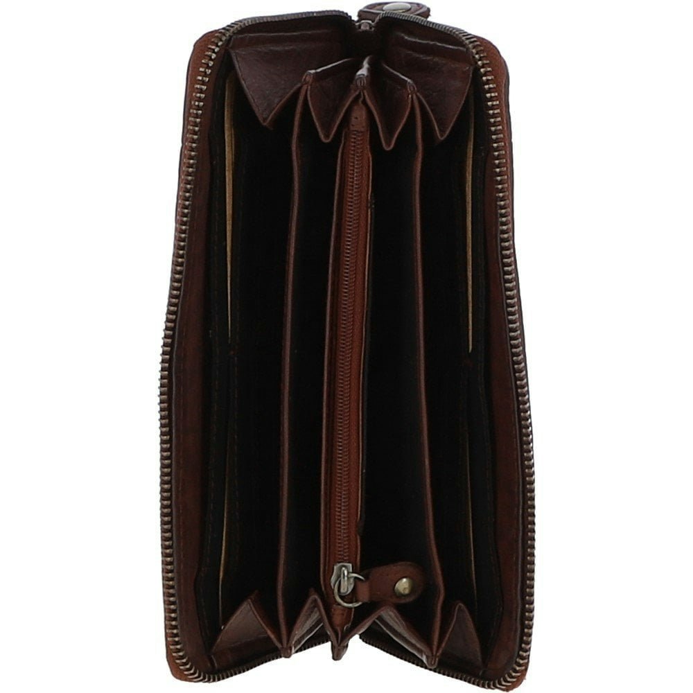 Ashwood Vintage Woven Leather Zip Around 10 Card Coin Note Purse - One Size - Cognac - Leather