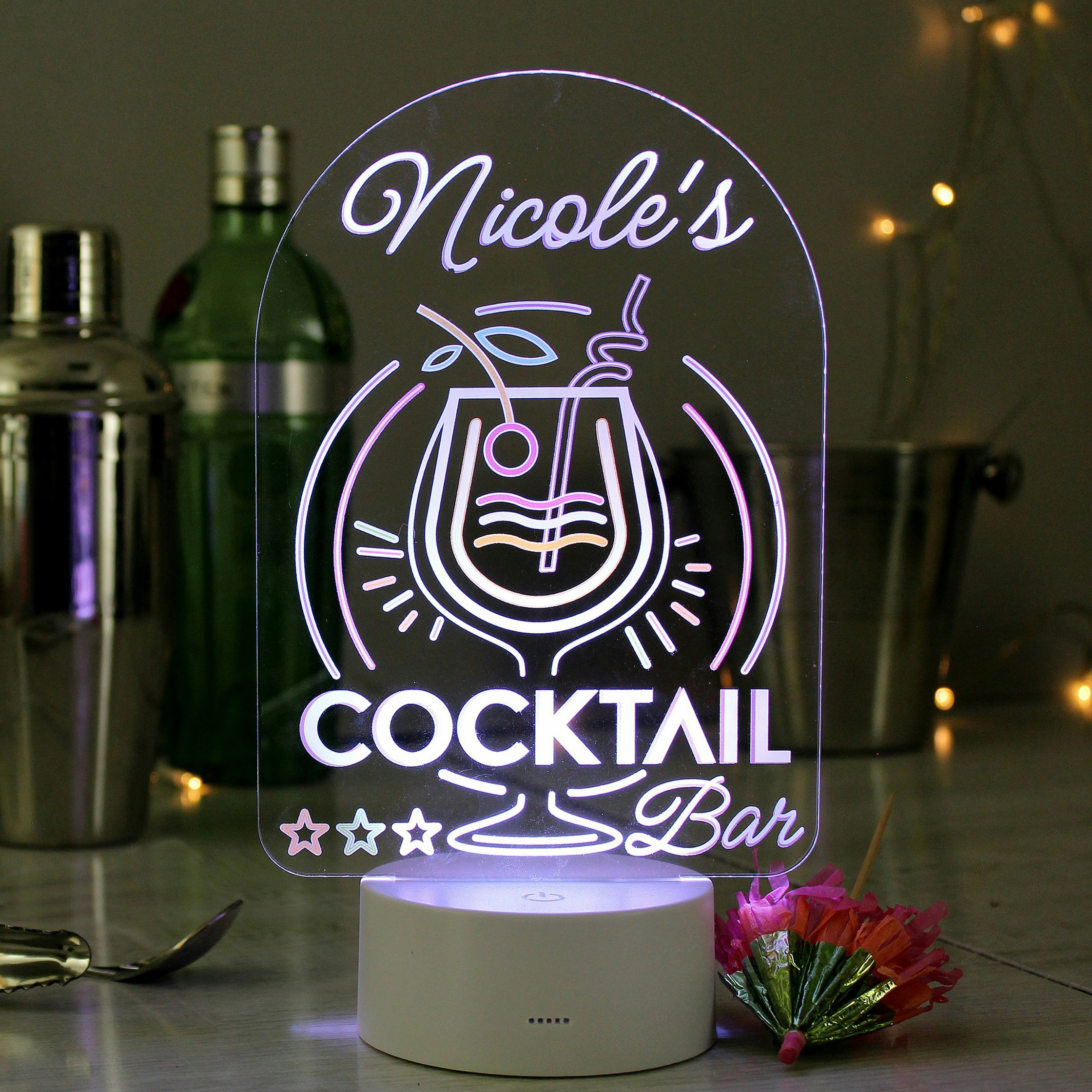 Personalised Memento Company Red/Green/Blue Personalised Led Colour Changing Cocktail Bar Sign