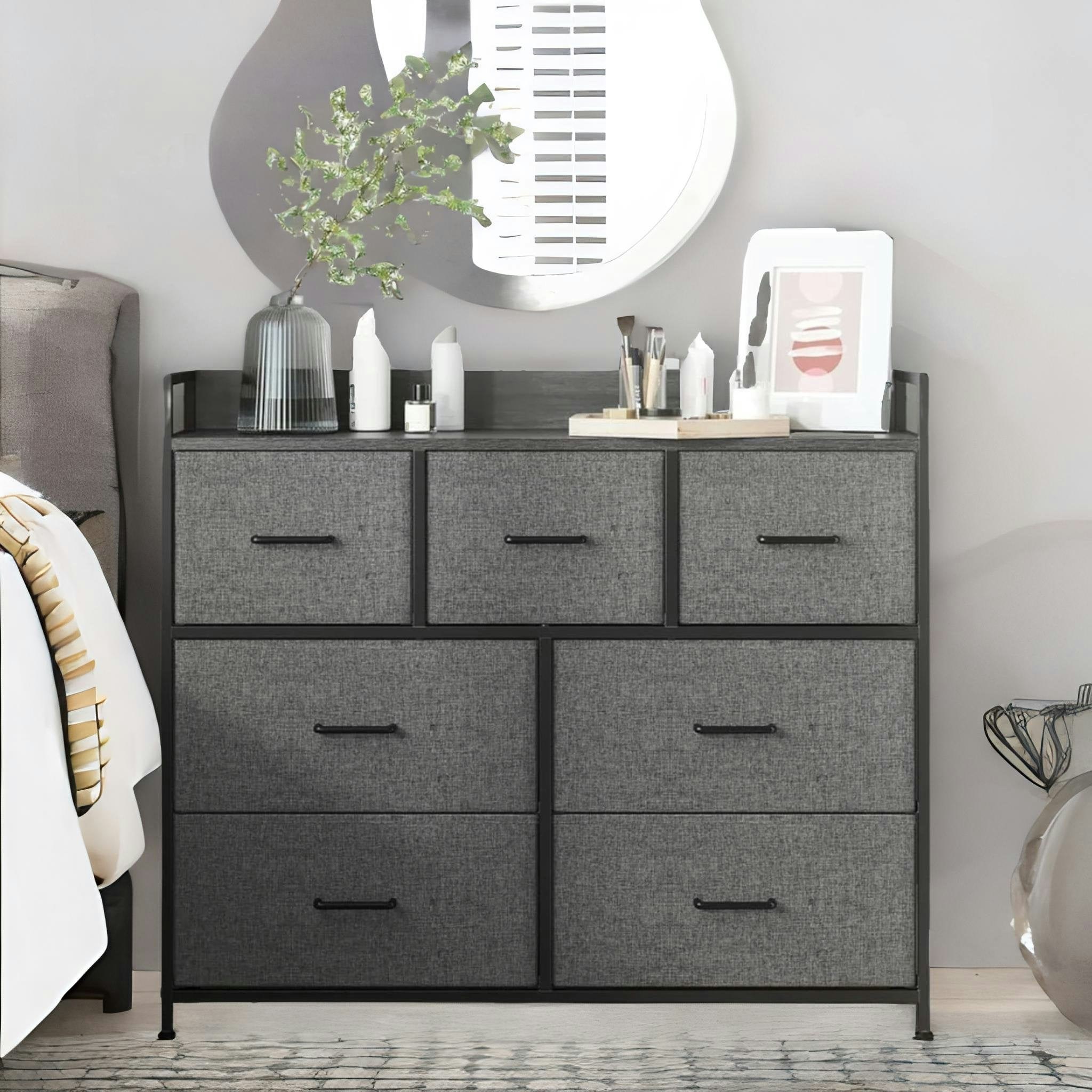 Rafaelo Mobilia Grey Industrial Bedroom Chest With 7 Fabric Drawers Slate