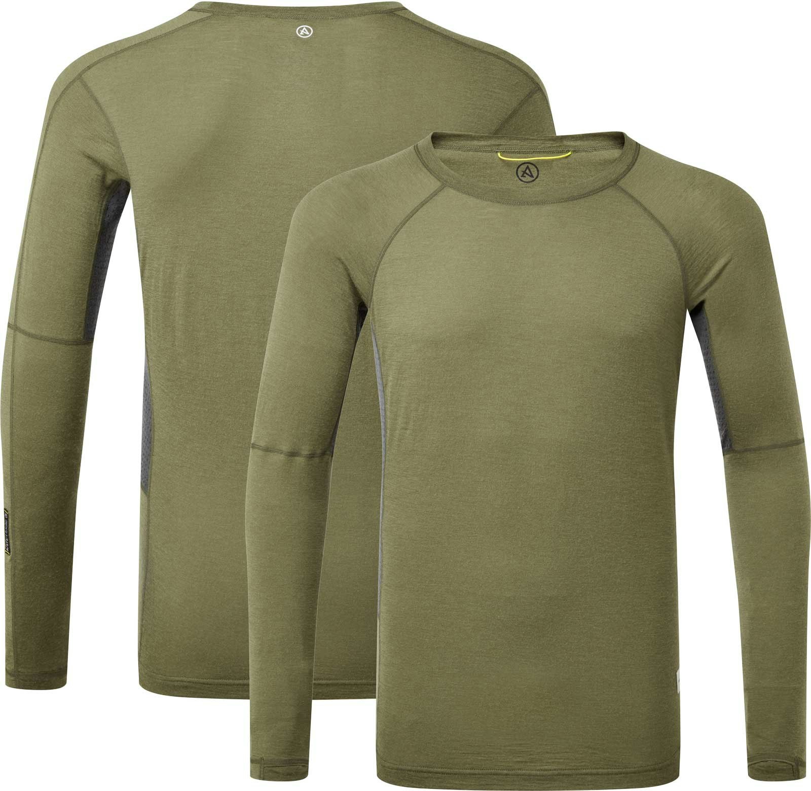 Artilect Men's Green/Grey Boulder 125 Long Sleeve Baselayer Crew {Art-2211120} - Kalamata Olive /Ash - Large